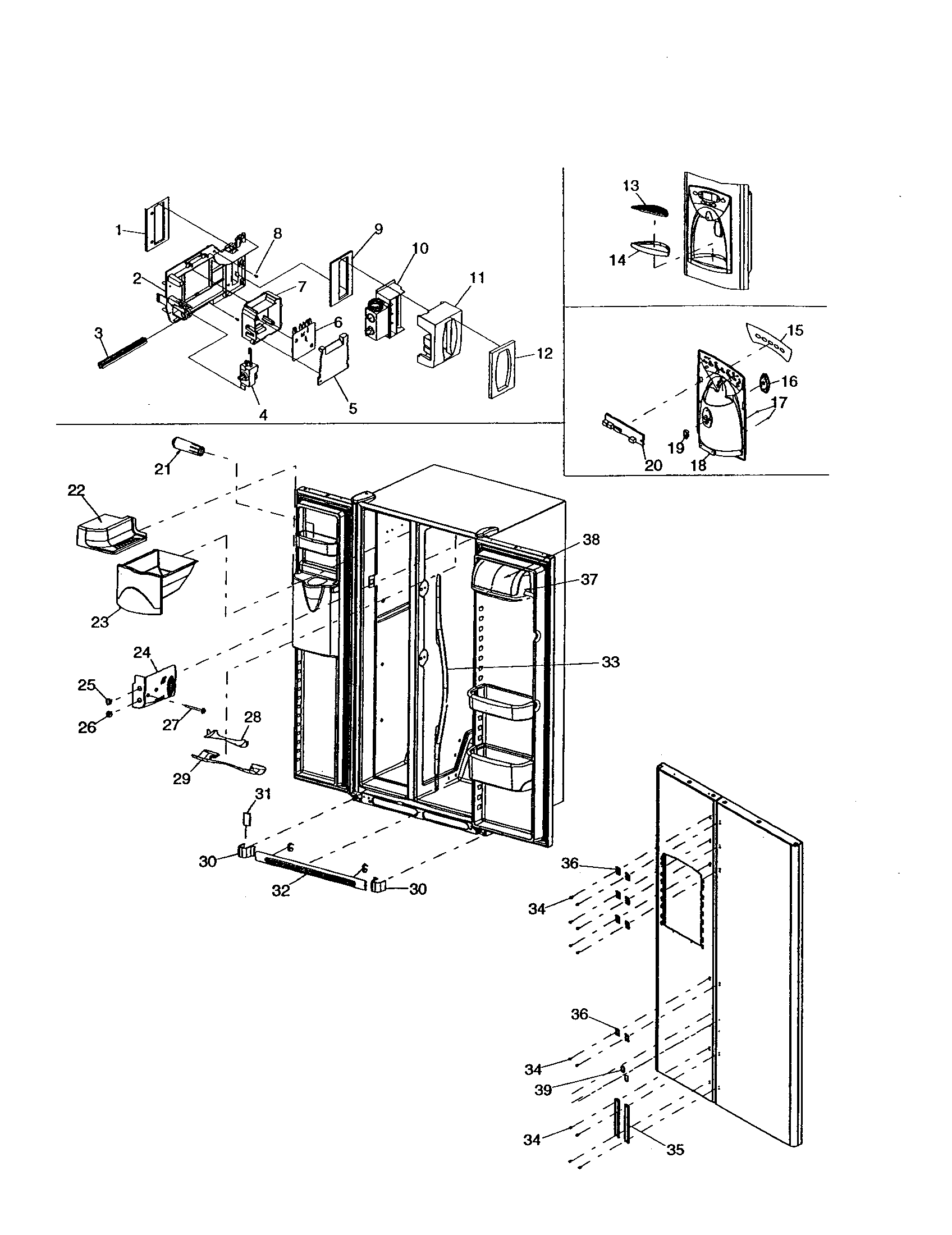 Kenmore 59651674100 facade, controls and light shield diagram