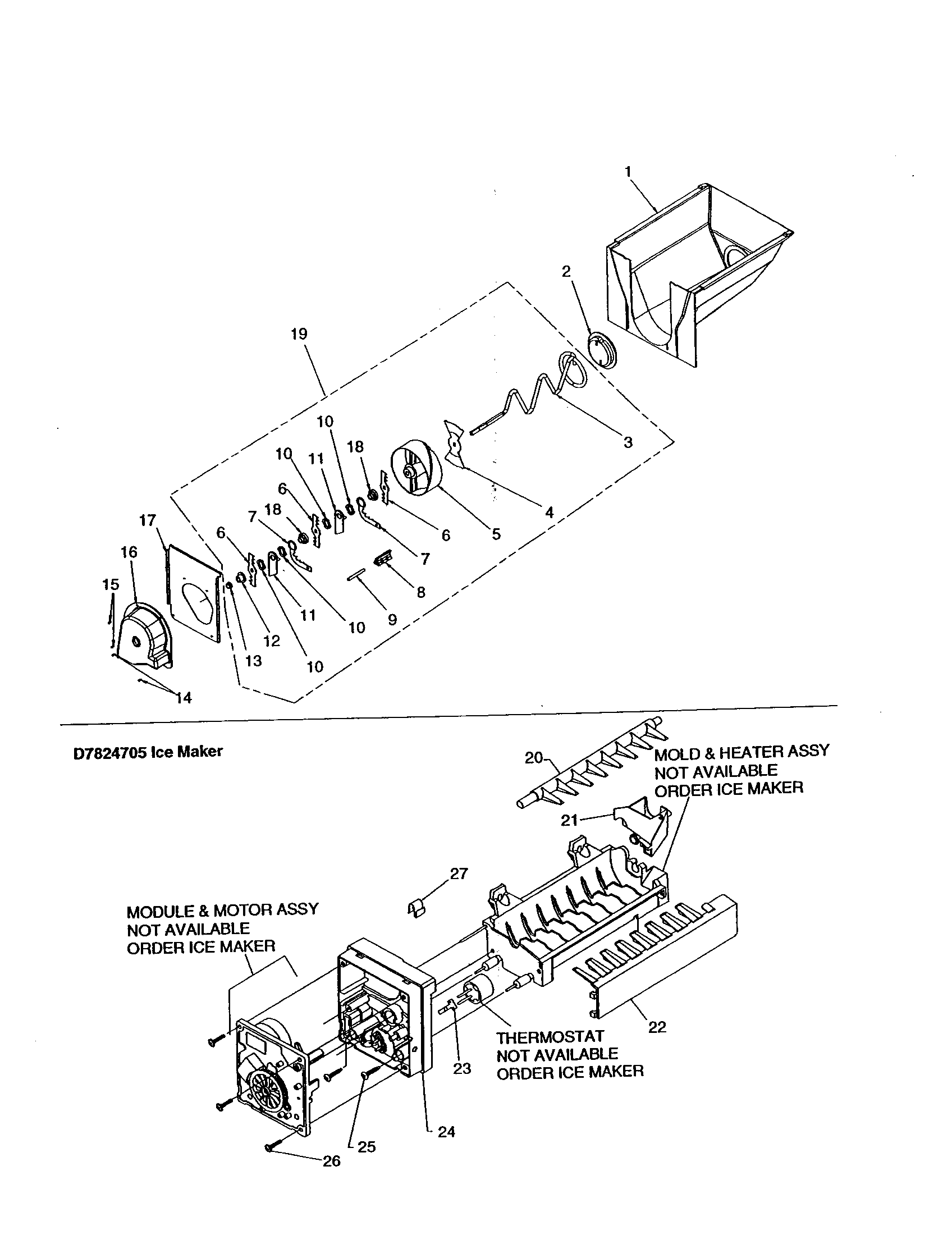 Kenmore 59651674100 ice bucket and auger diagram