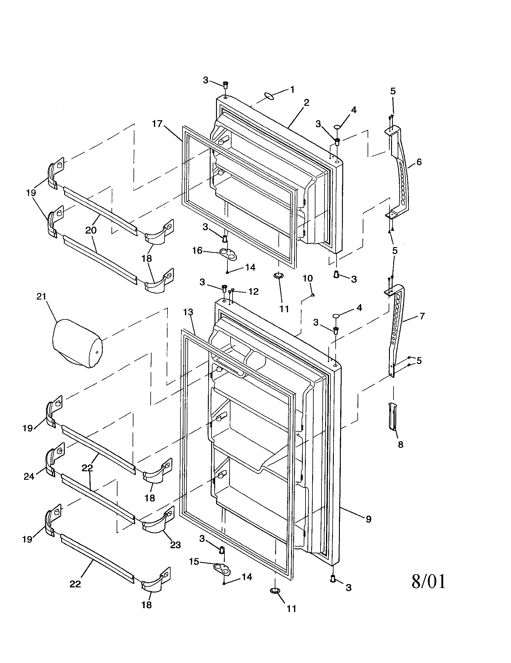 Amana DRT1801BW-PDRT1801BW0 door handle and shelves diagram