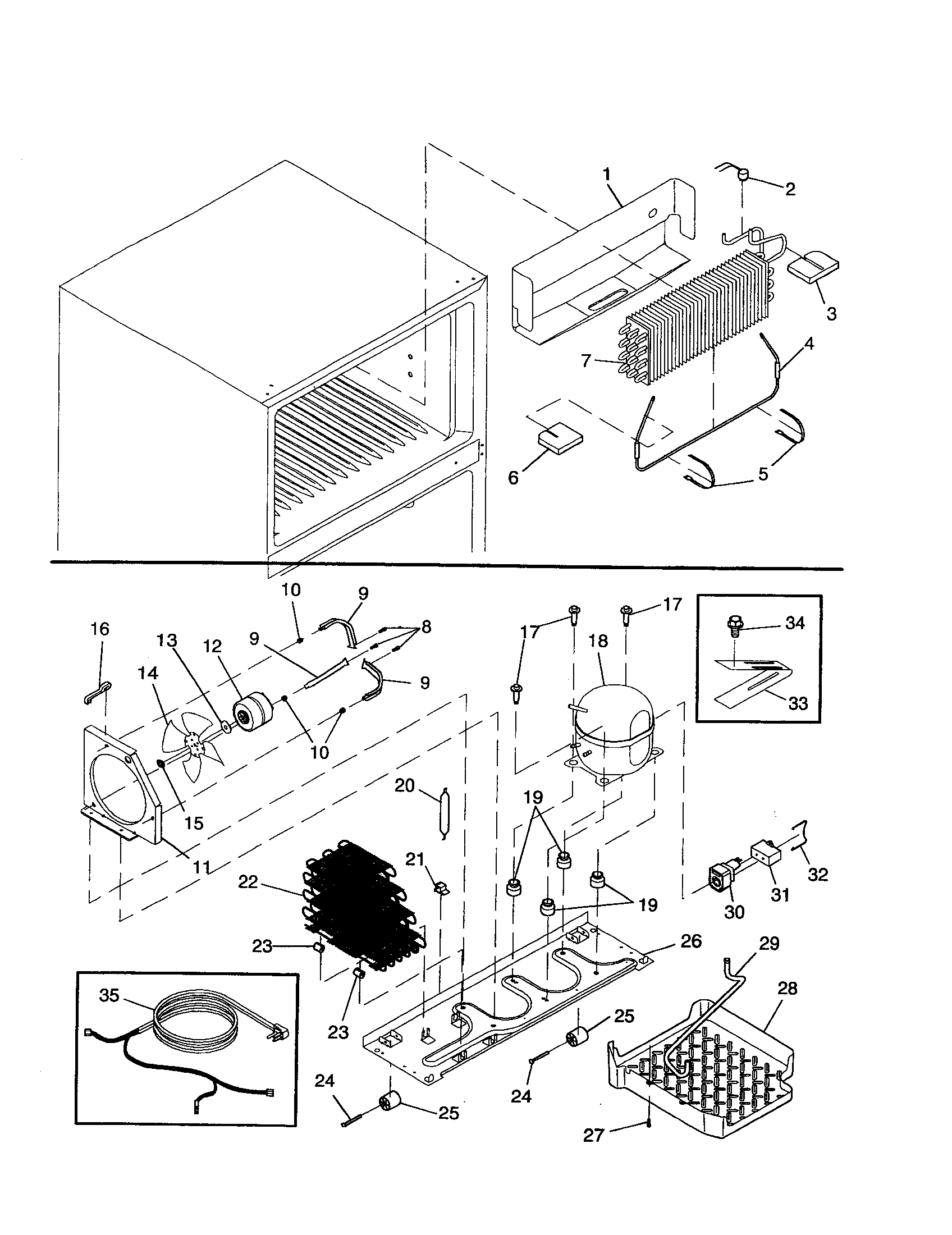 Amana DRT1801BW-PDRT1801BW0 evaporator and machine compartment diagram