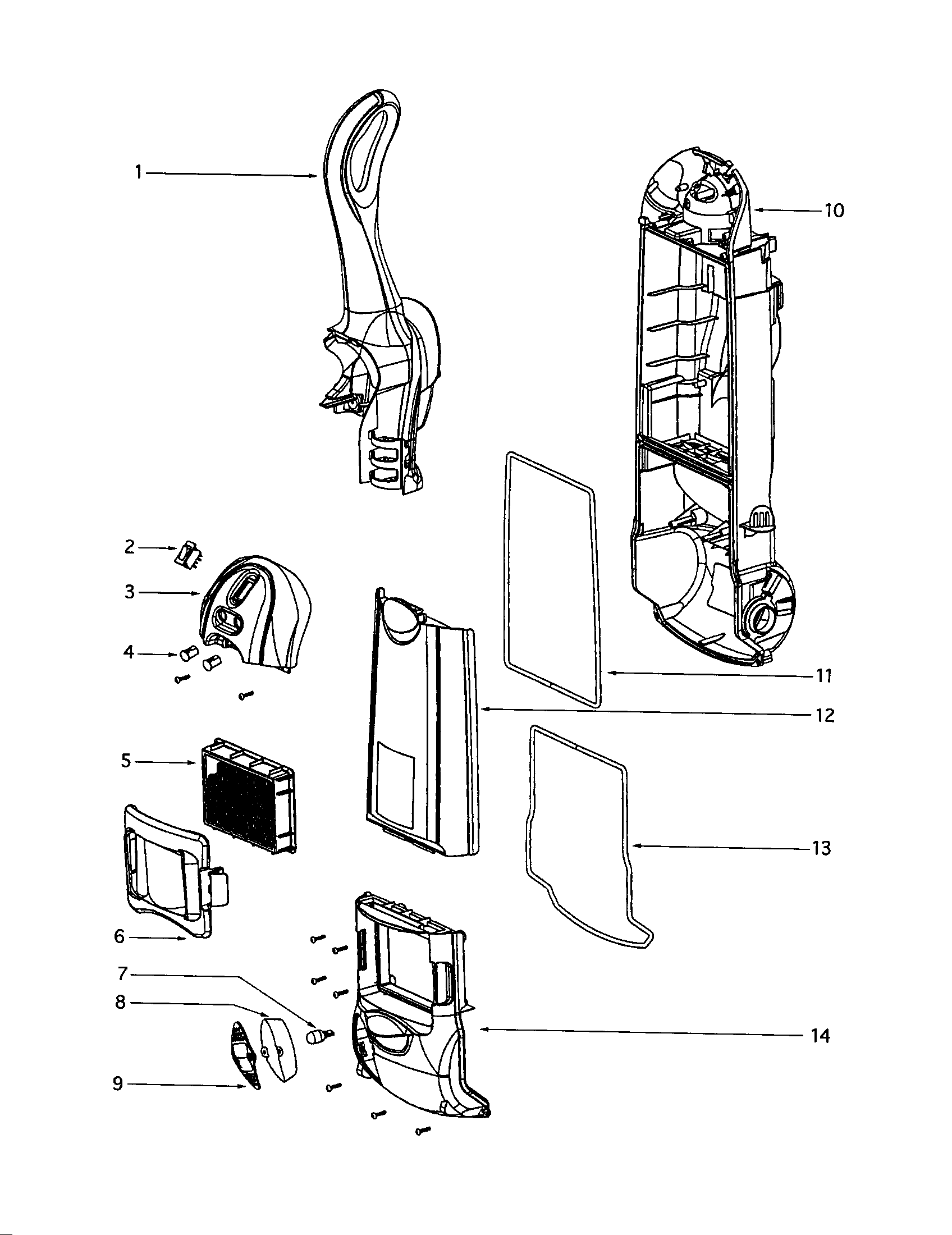 Eureka 4870DT handle and housing diagram
