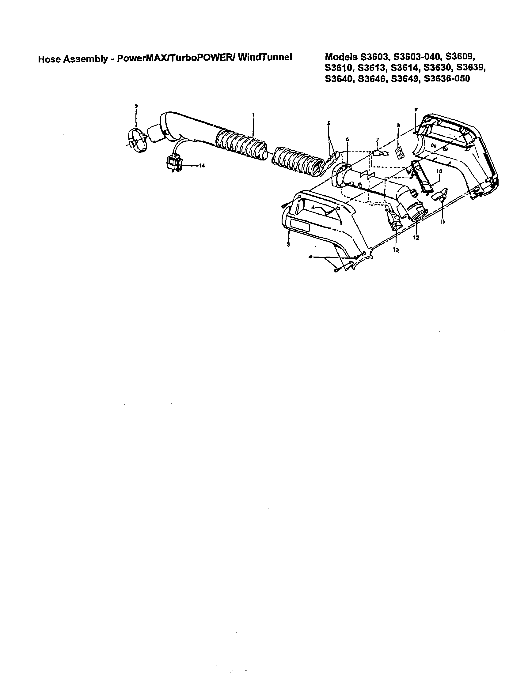 Hoover S3614 hose-powermax/turbopower/windtunnel diagram