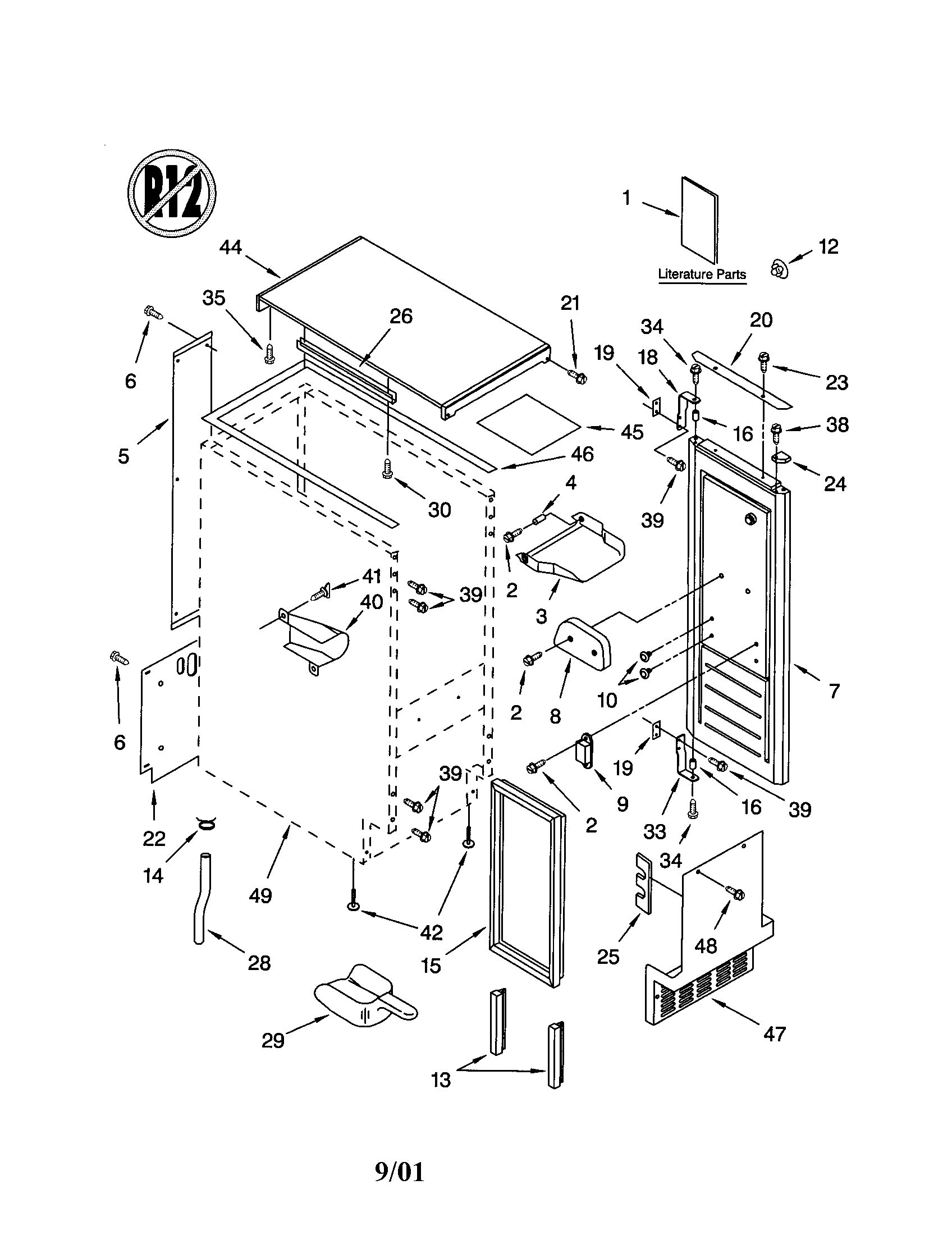 Kenmore 10689489993 cabinet liner and door diagram