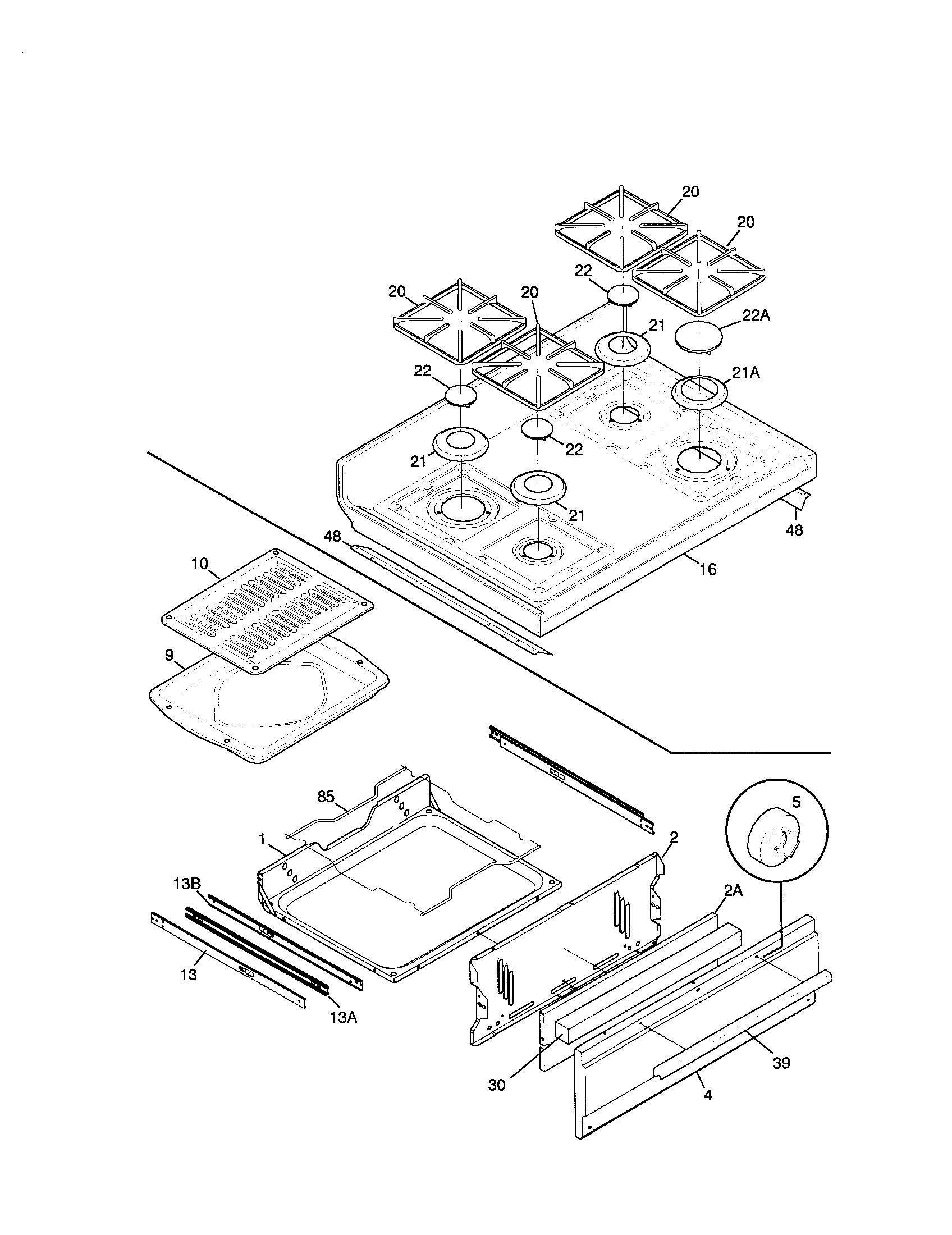 Tappan TGF336BHWA top/drawer diagram