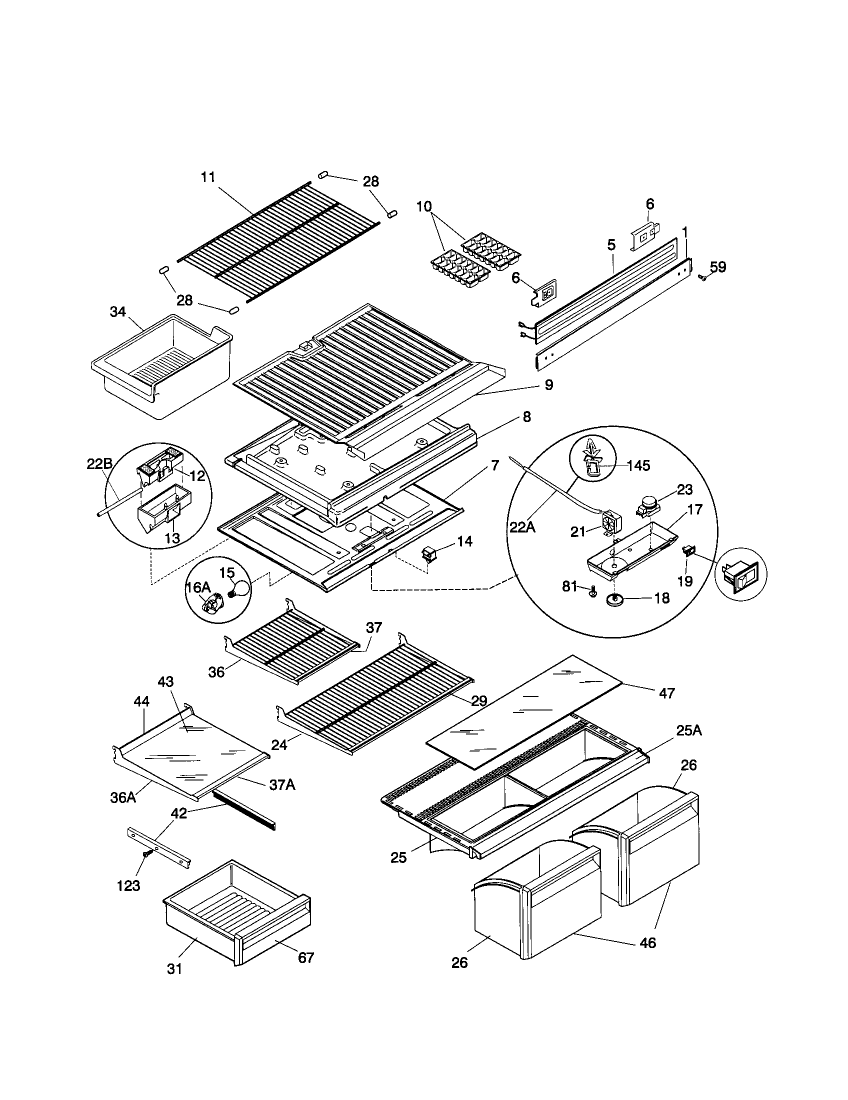 Frigidaire FRT21LRGD5 shelves diagram