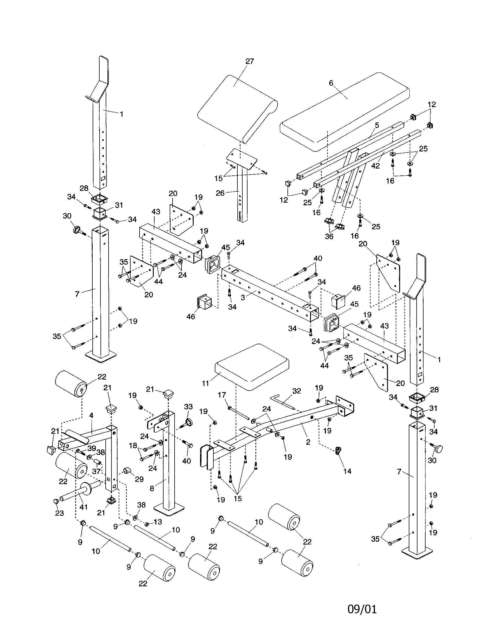 Weider 831150742 frame assembly diagram