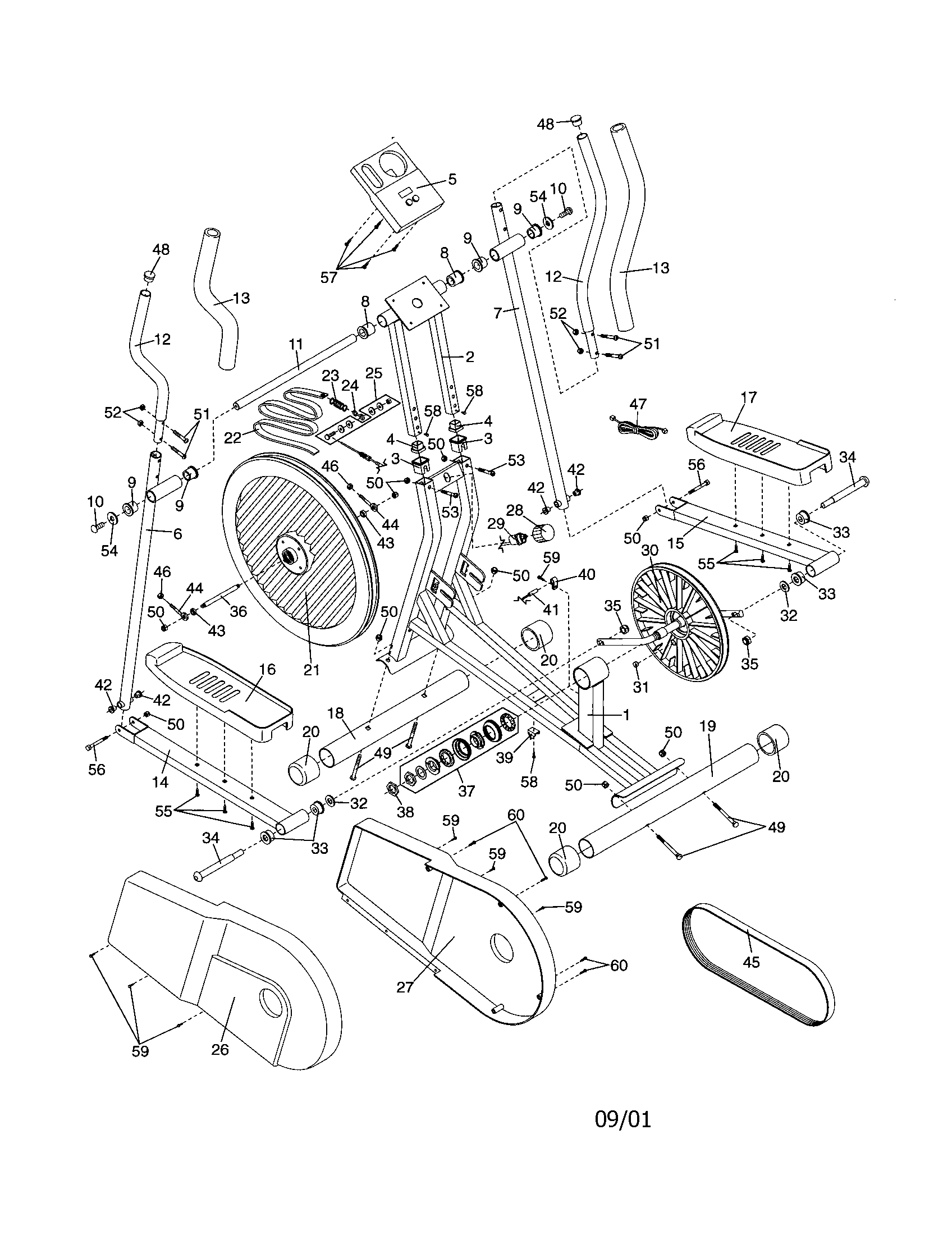 Weslo WLEL09910 frame assembly diagram