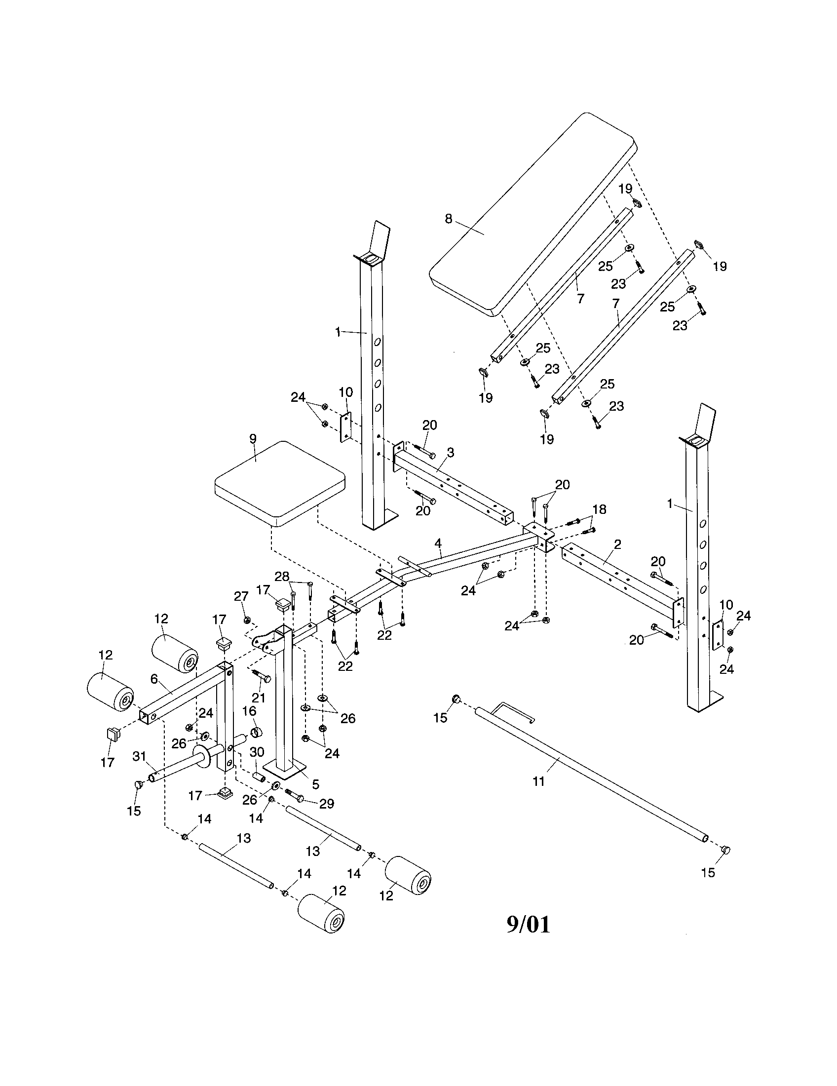 Weider 831150721 frame assembly diagram