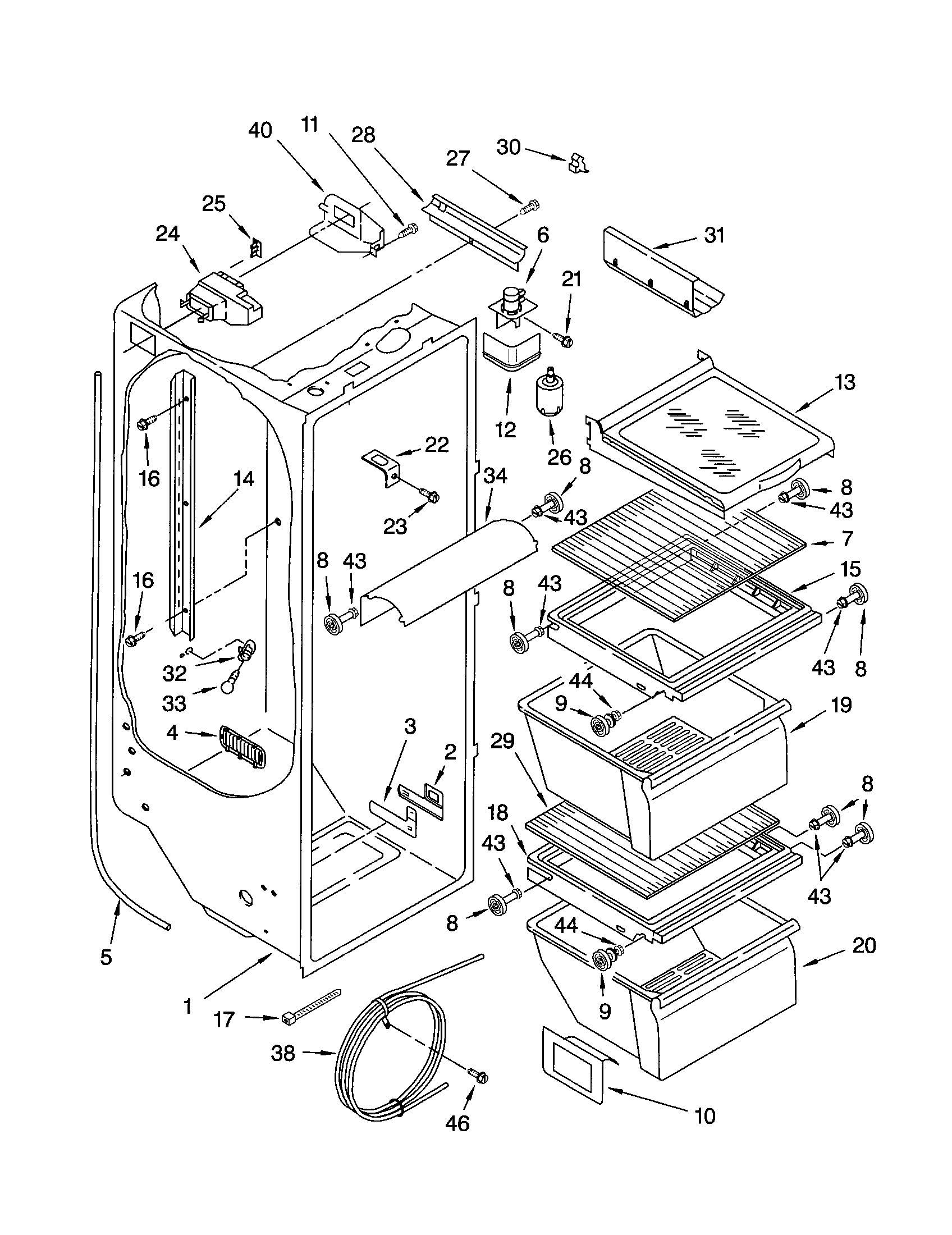 Kenmore 10650534100 refrigerator liner diagram