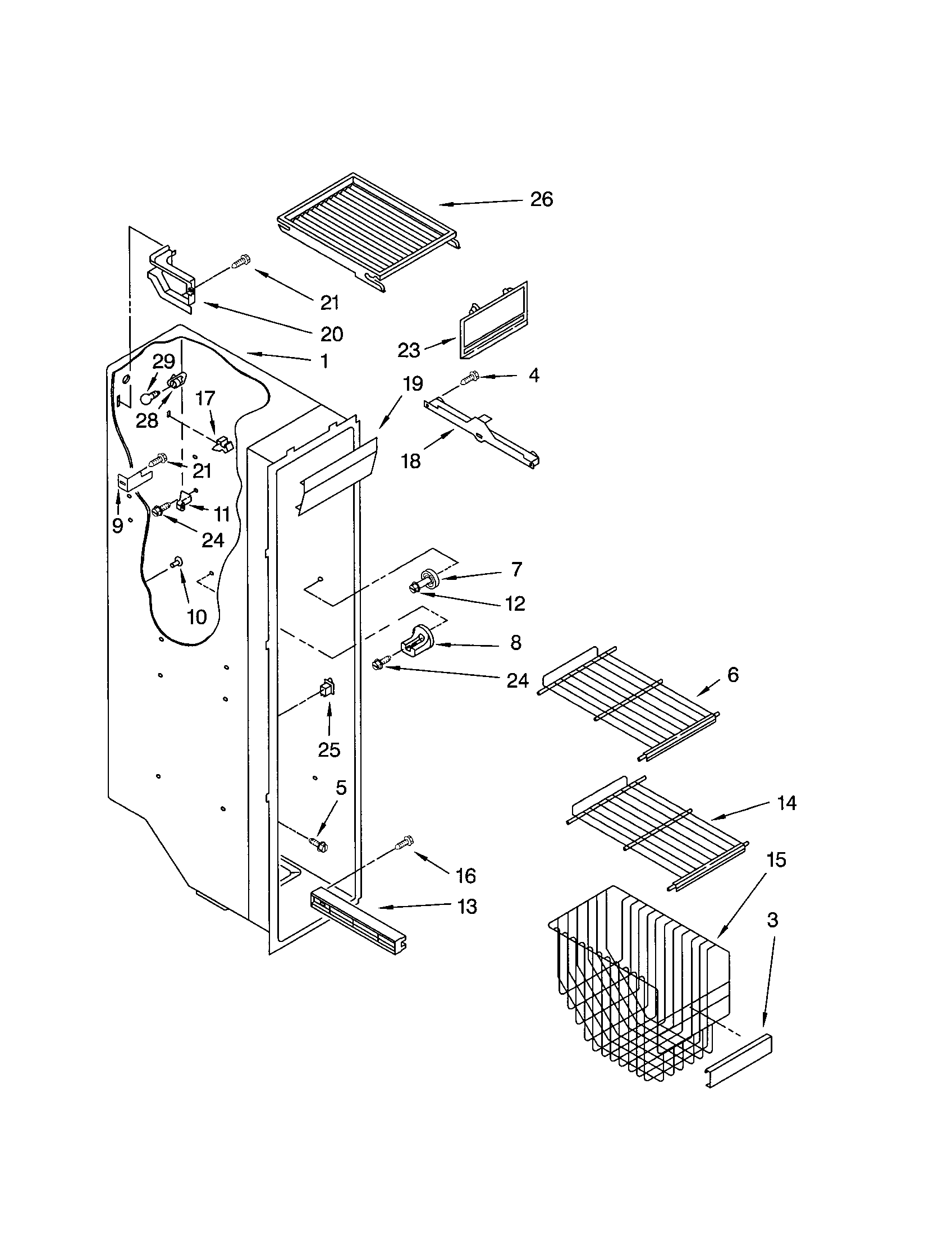 Kenmore 10652524100 freezer liner diagram