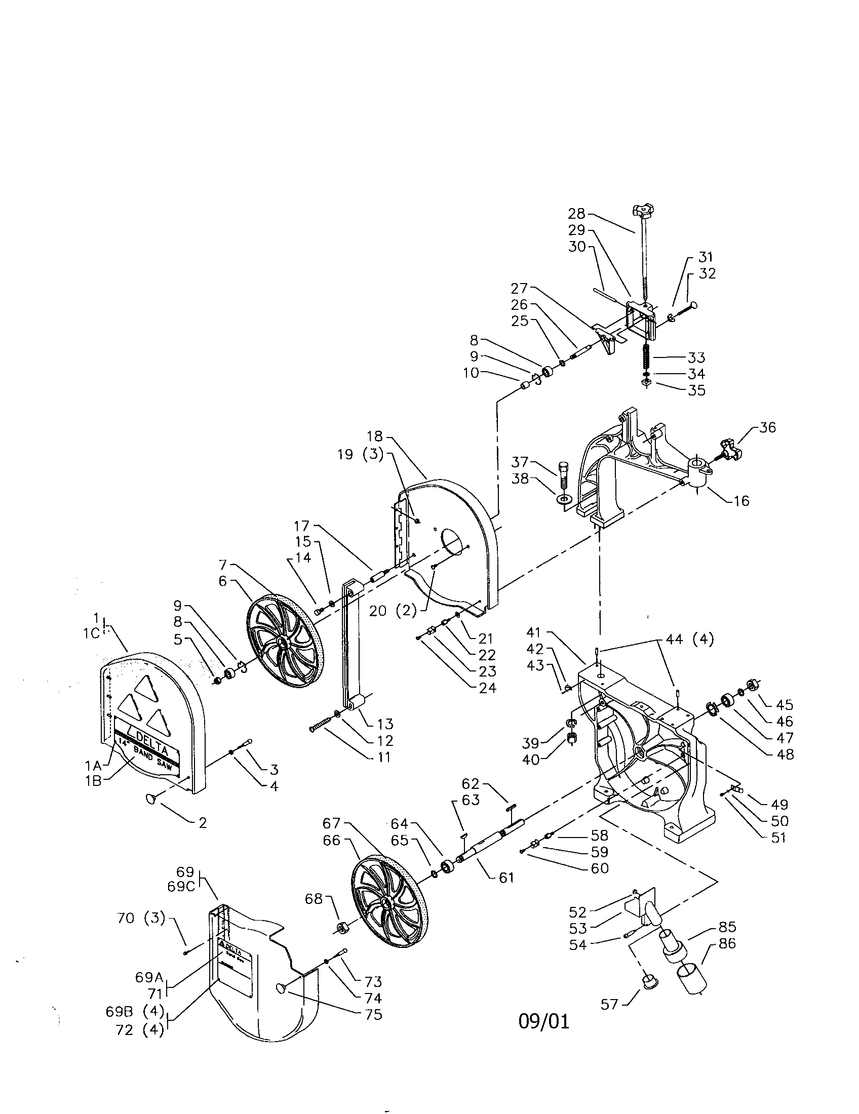 Delta 28-283 14" wood cutting bandsaw diagram