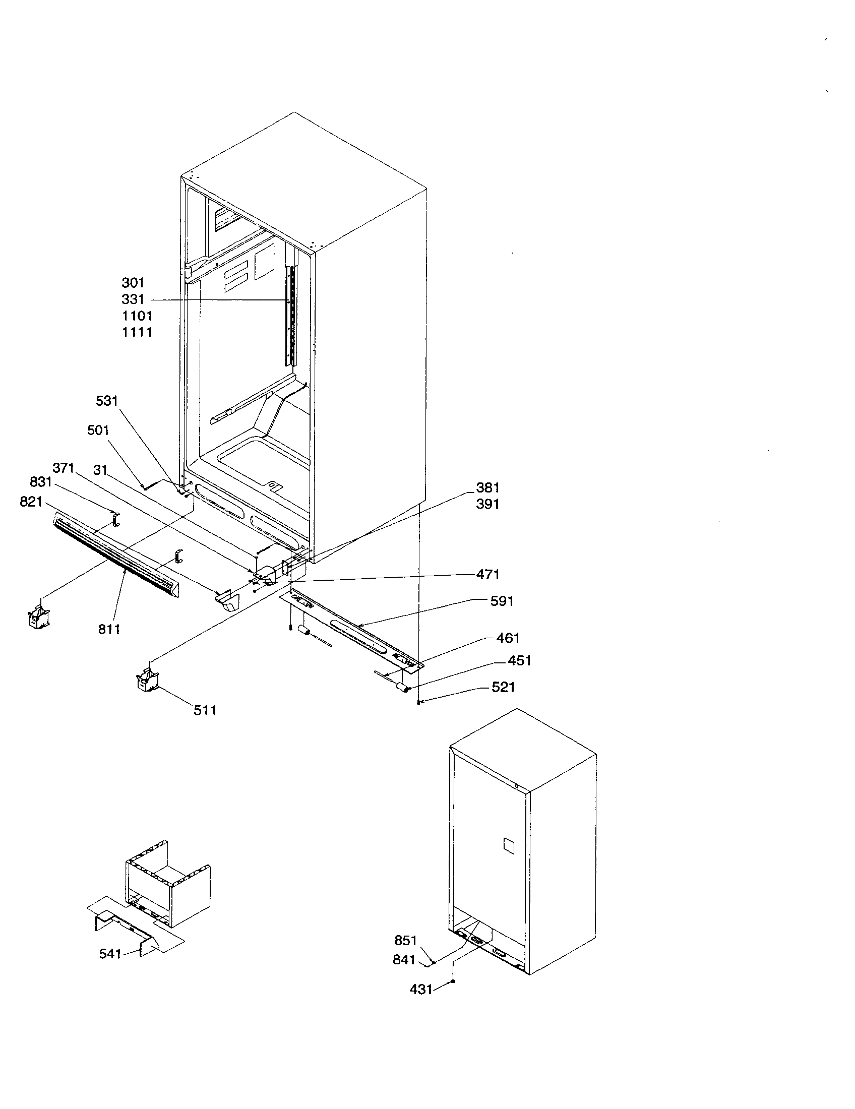 Amana ART2127AW-PART2127AW0 ladders, lower cabinet diagram