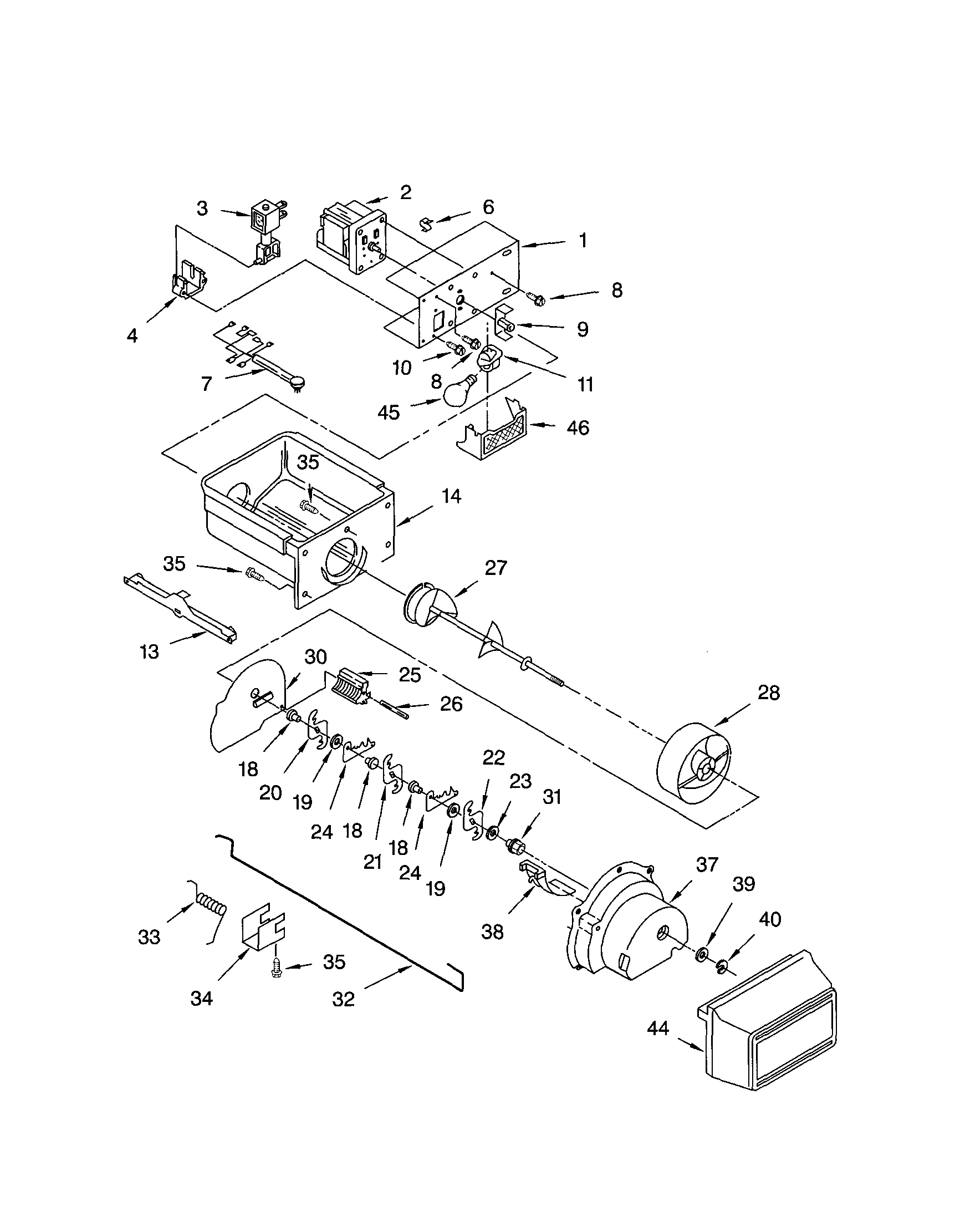Kenmore 10652224100 motor and ice container diagram