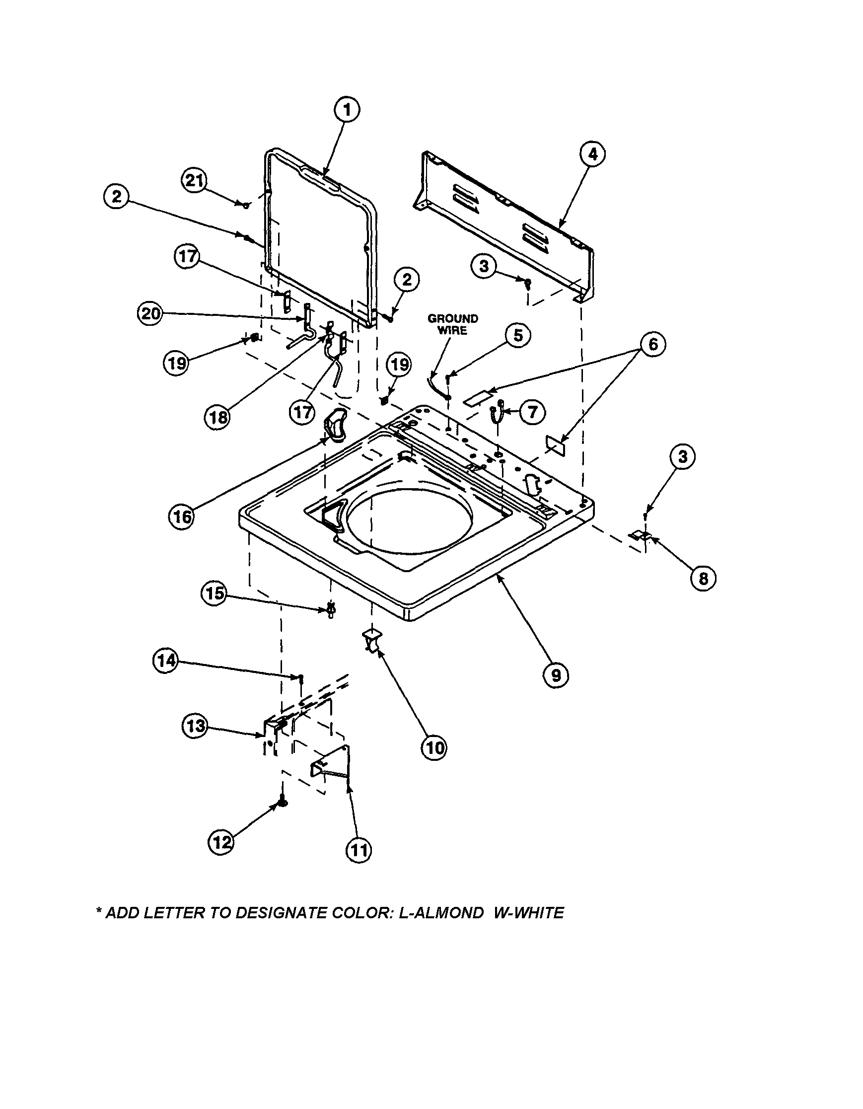 Amana LW6153WB-PLW6153WBA cabinet, top/loading door diagram