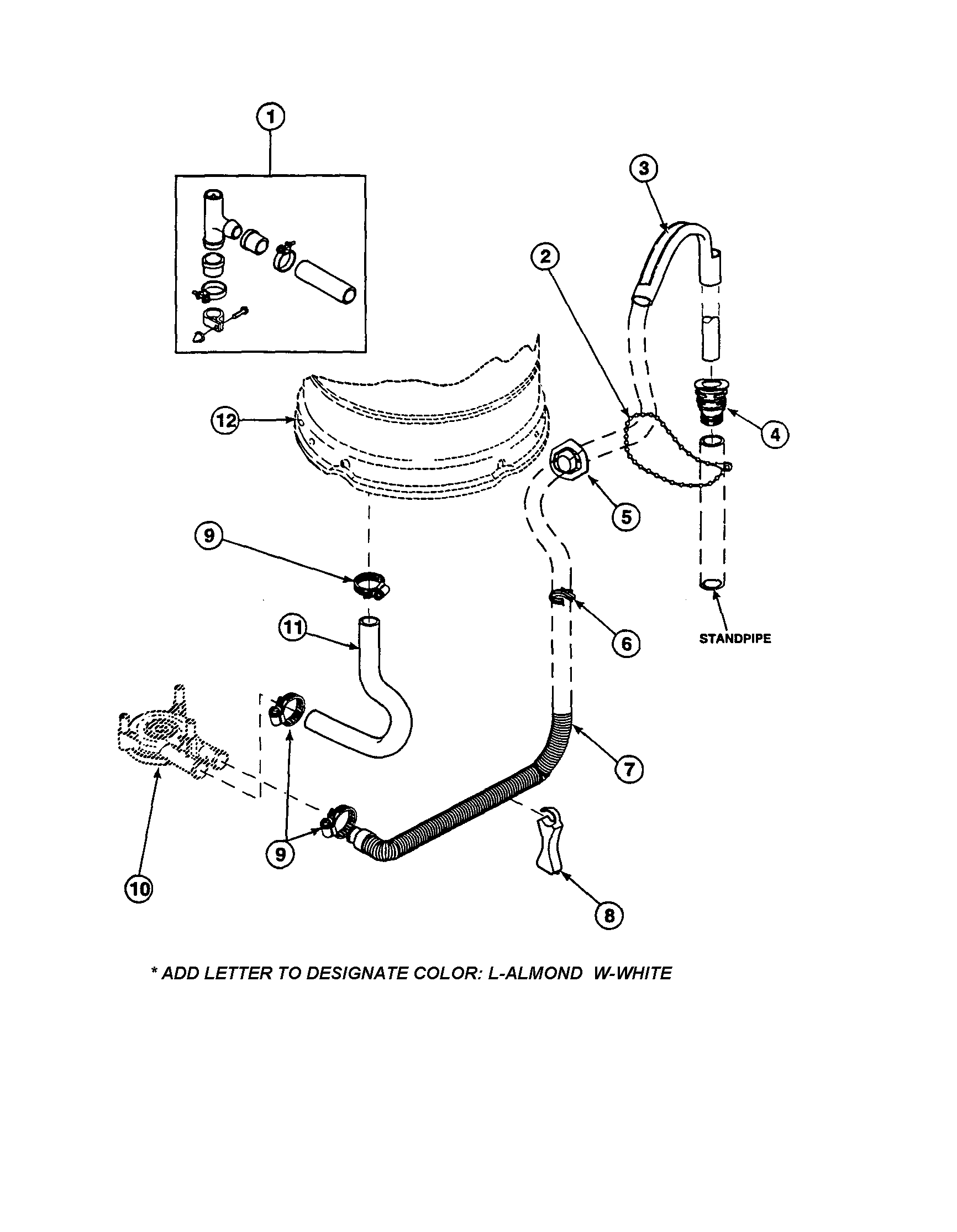 Amana LW6153WB-PLW6153WBA drain hose and siphon break diagram