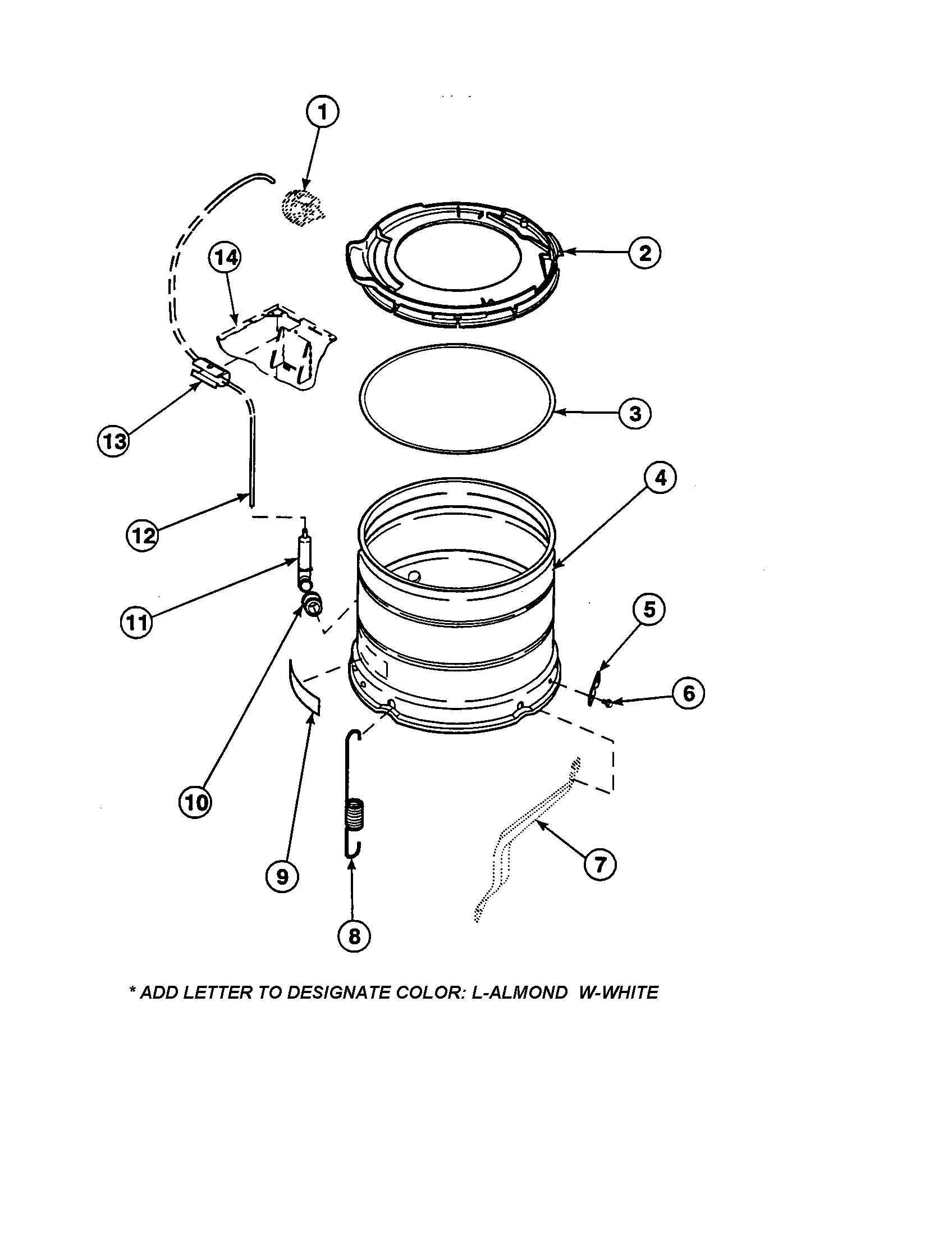 Amana LW6153WB-PLW6153WBA outer tub, cover/pressure hose diagram