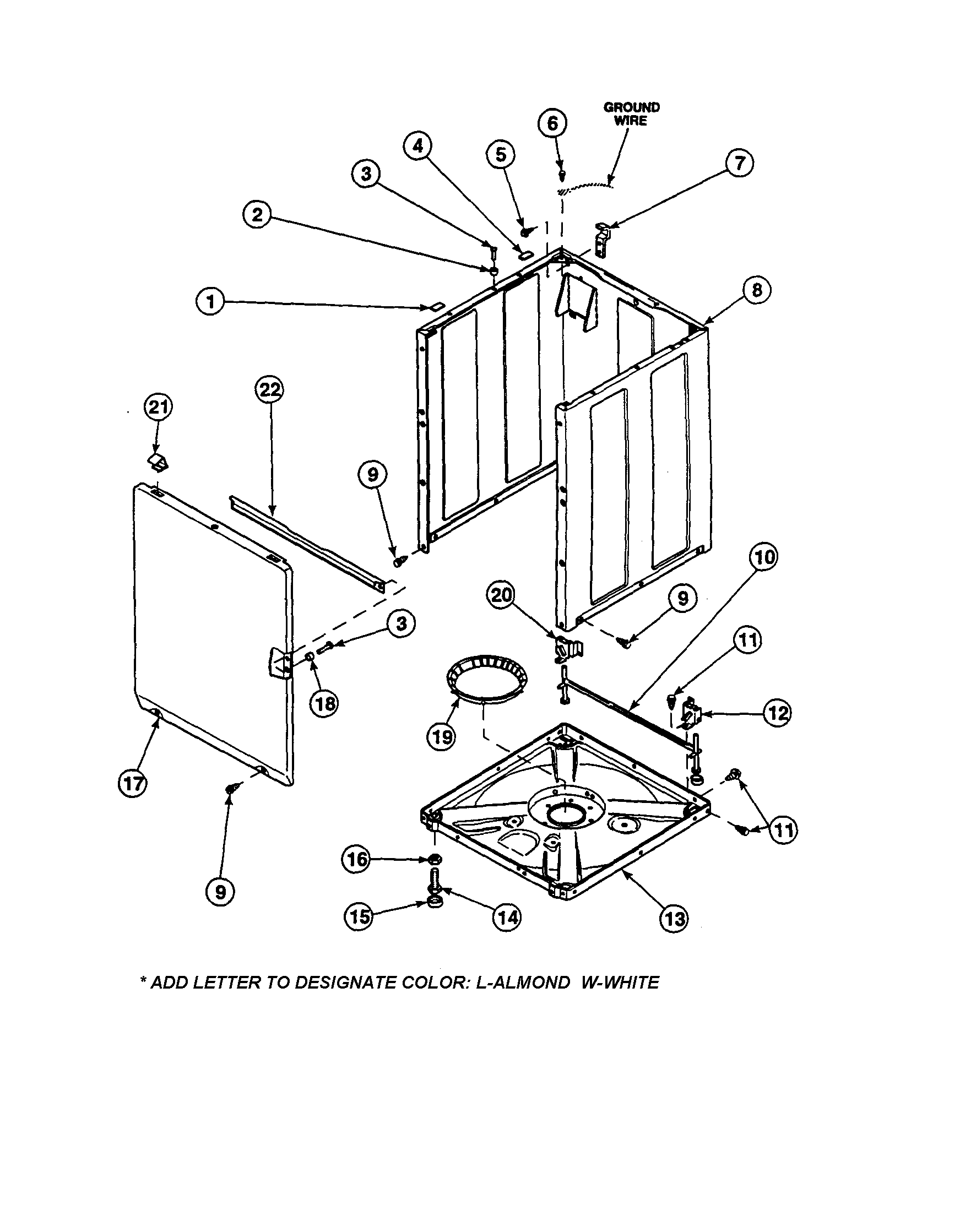 Amana LW6153WB-PLW6153WBA front panel/base/cabinet diagram