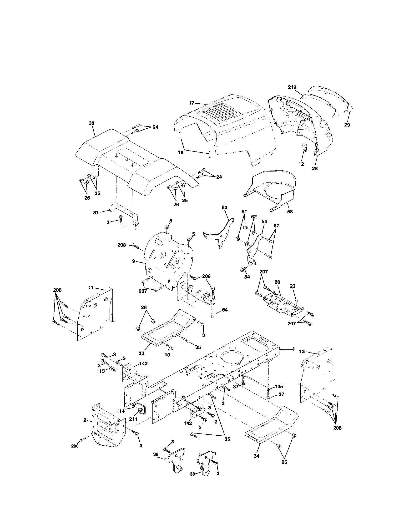 Poulan PR18542STA chassis and enclosures diagram