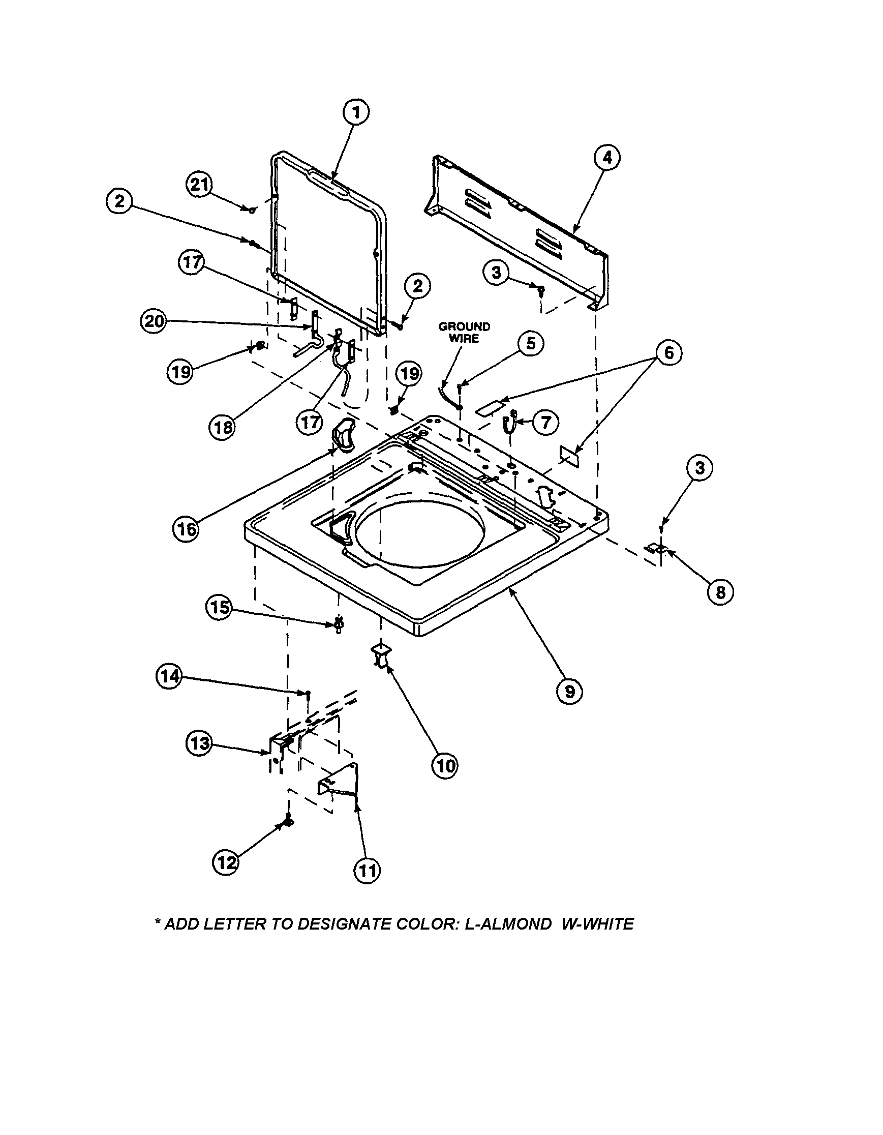 Amana LW6001W2-PLW6001W2B cabinet top/control hood rear panel diagram