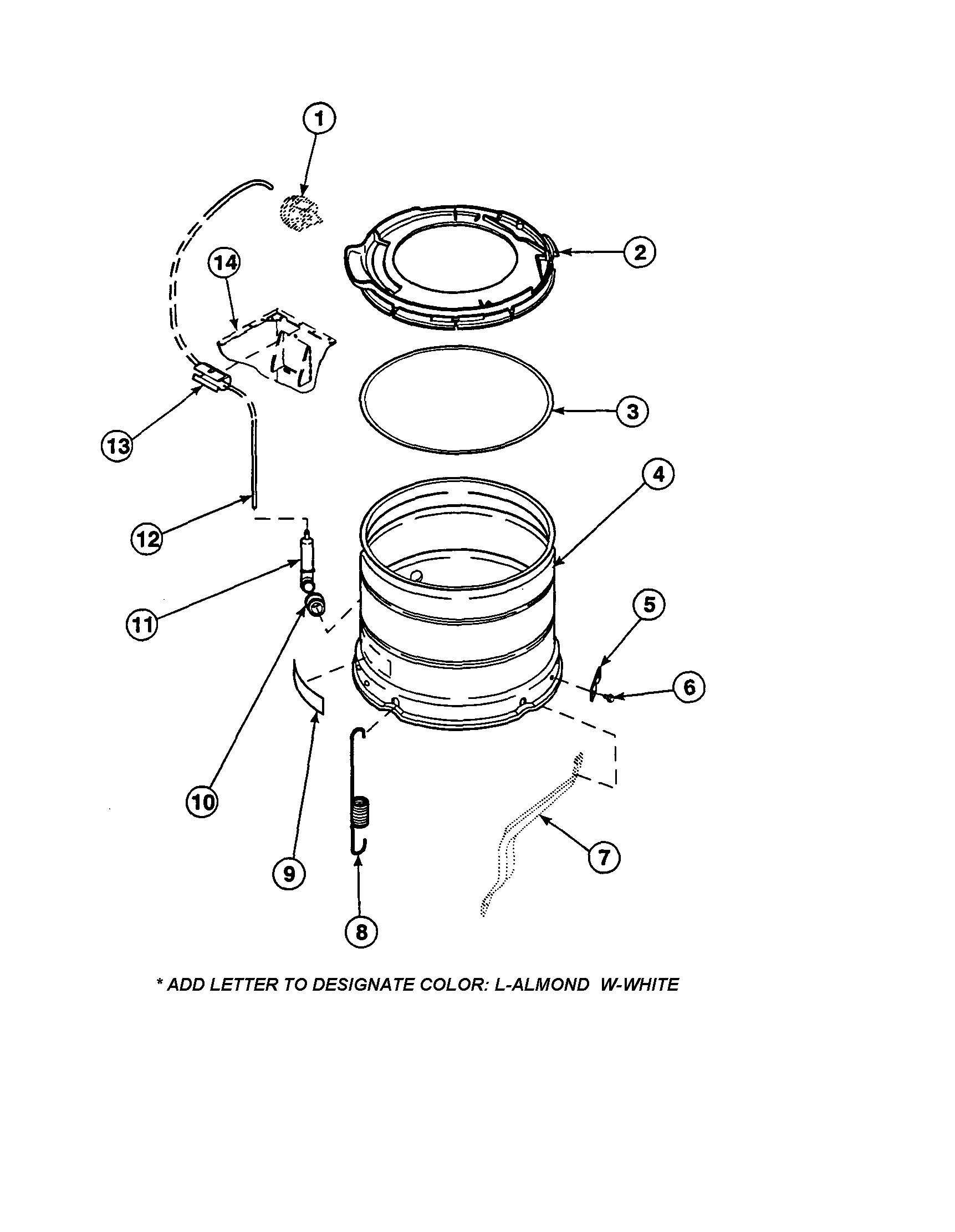 Amana LW6001W2-PLW6001W2B outer tub, cover/pressure hose diagram