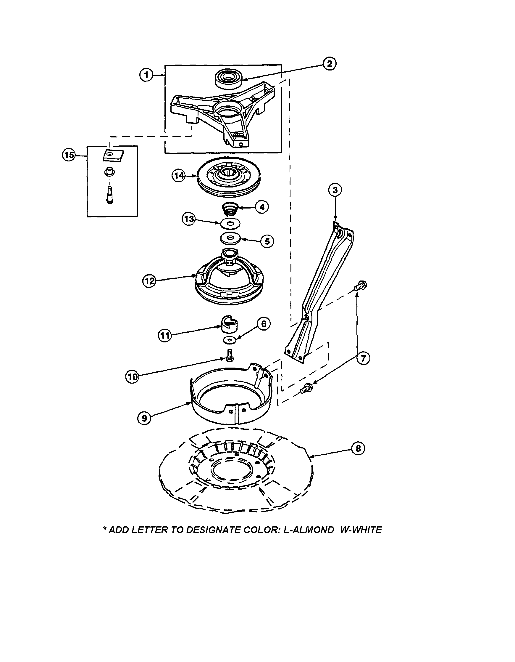 Amana LW6001W2-PLW6001W2B bearing housing/brake/pulley diagram