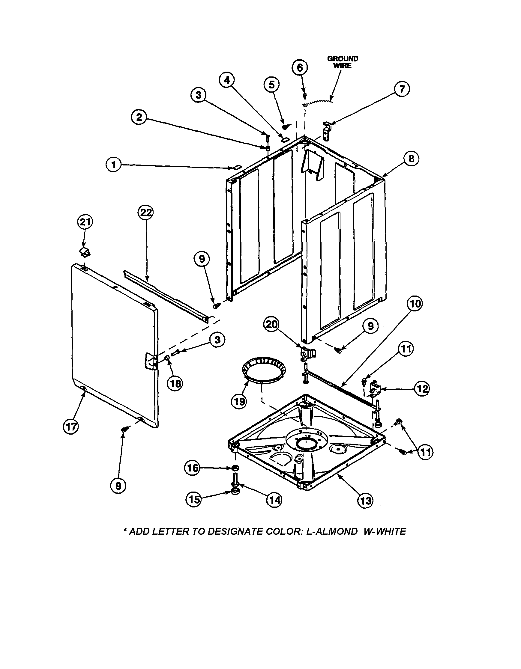 Amana LW6001W2-PLW6001W2B front panel/base/cabinet diagram