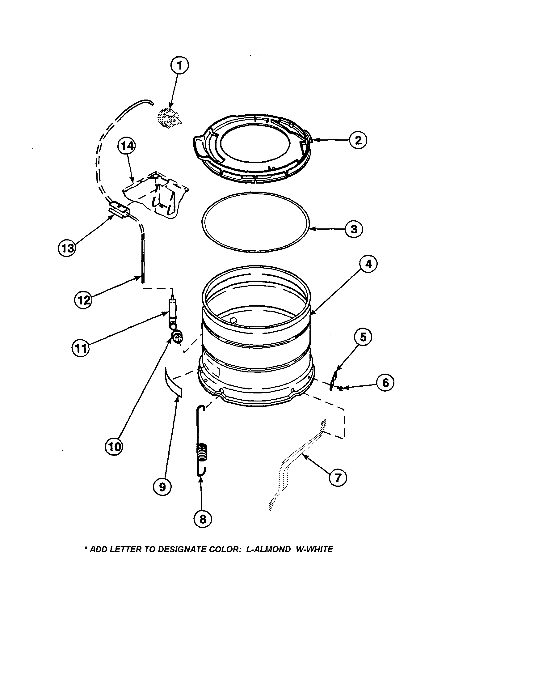 Amana LW8413L2-PLW8413L2A outer tub, cover/pressure hose diagram