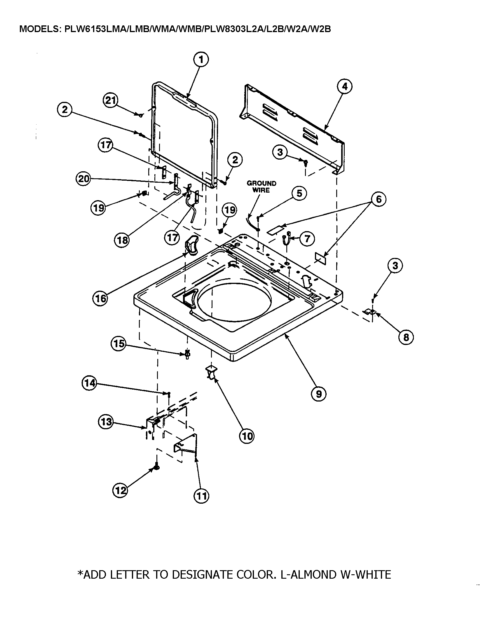 Crosley CW8413W2-PCW8413W2A cabinet top/control hood rear panel diagram