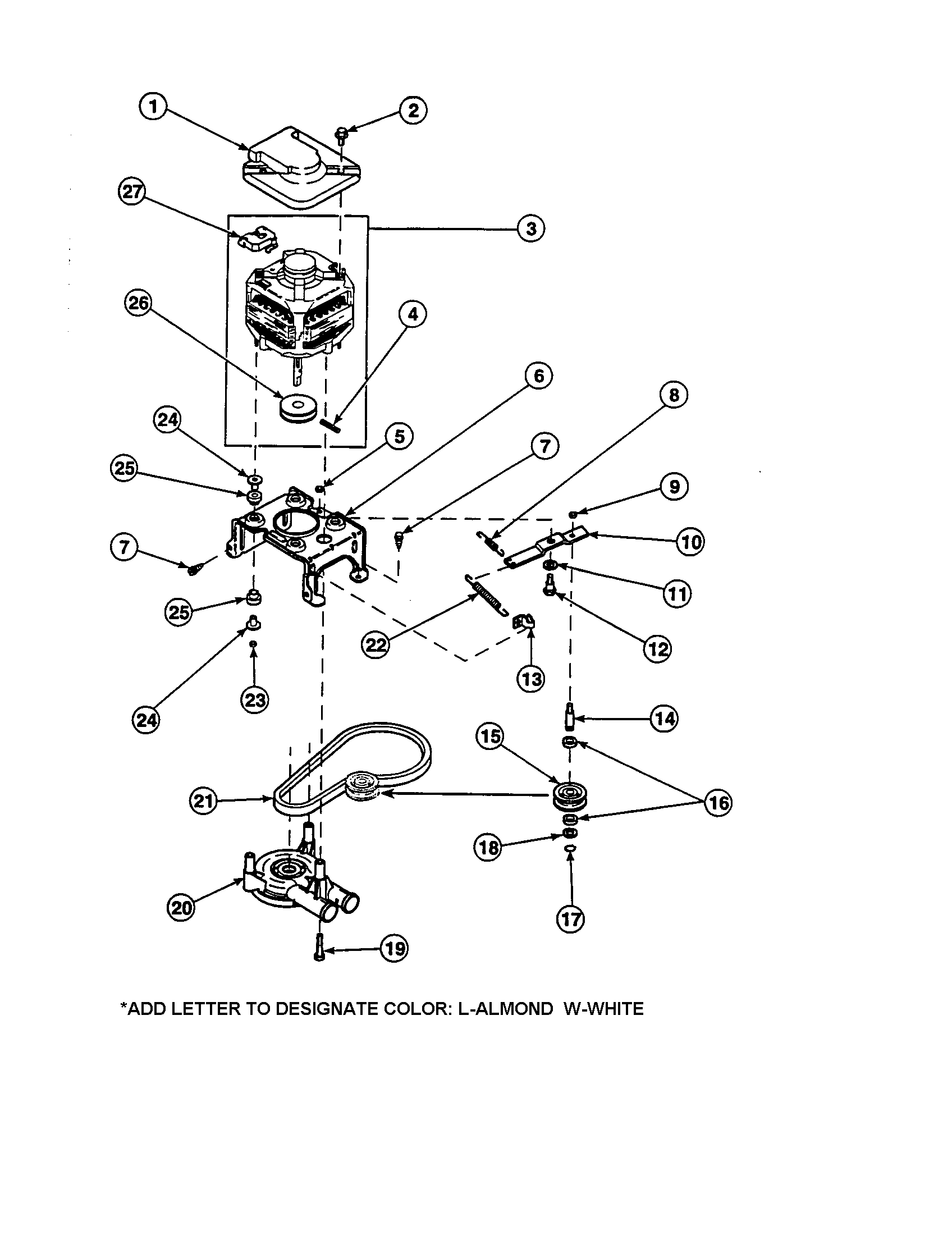 Crosley CW8413W2-PCW8413W2A motor/belt/pump/idler diagram