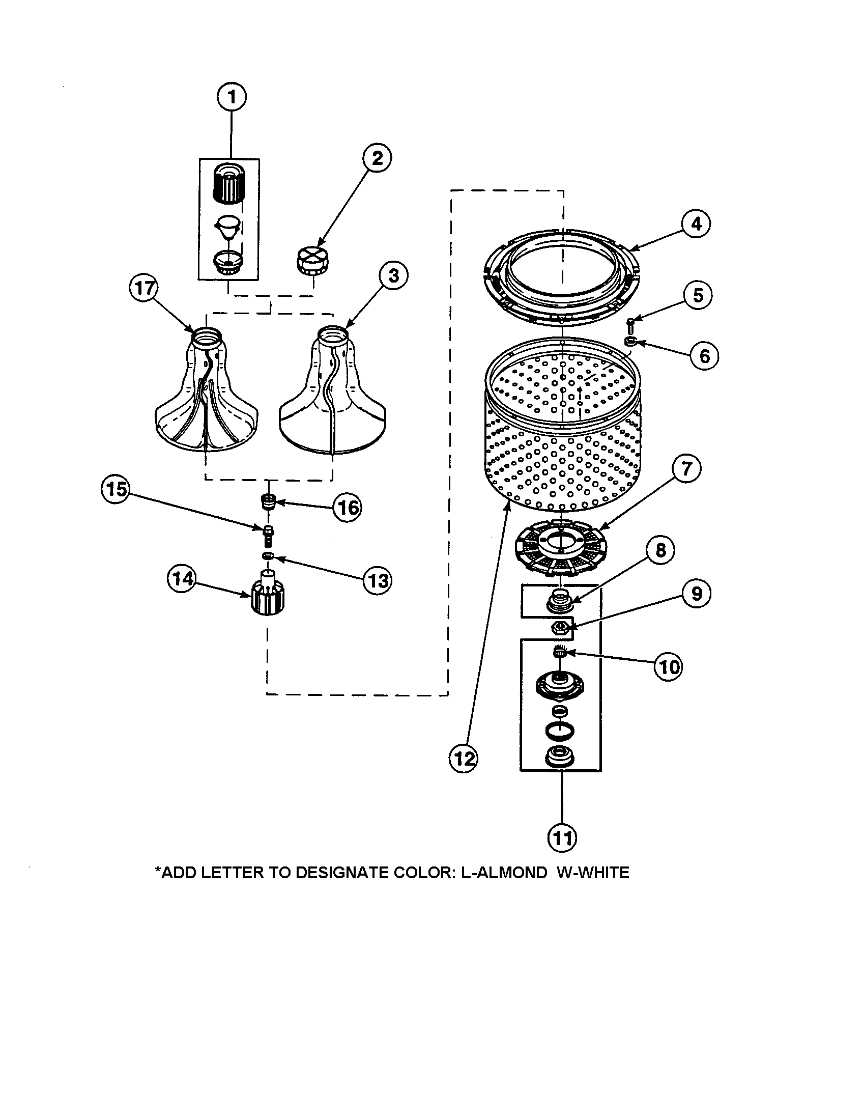 Crosley CW8413W2-PCW8413W2A agitator/washtub diagram