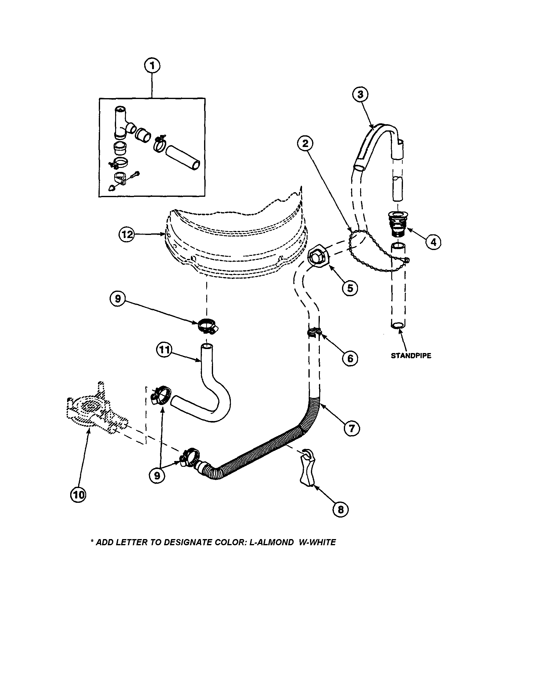 Amana LW8312L2-PLW8312L2A drain hose and siphon break diagram