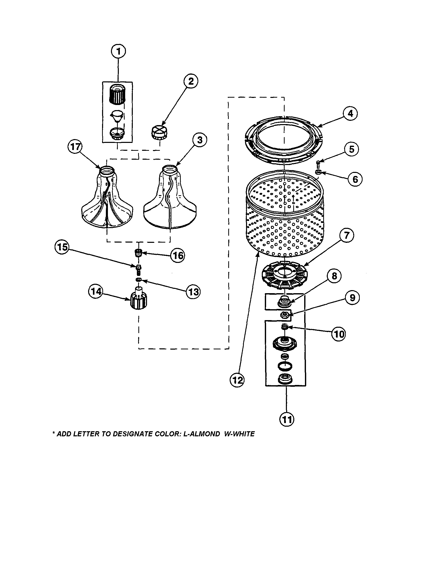 Amana LW8312L2-PLW8312L2A agitator/washtub diagram