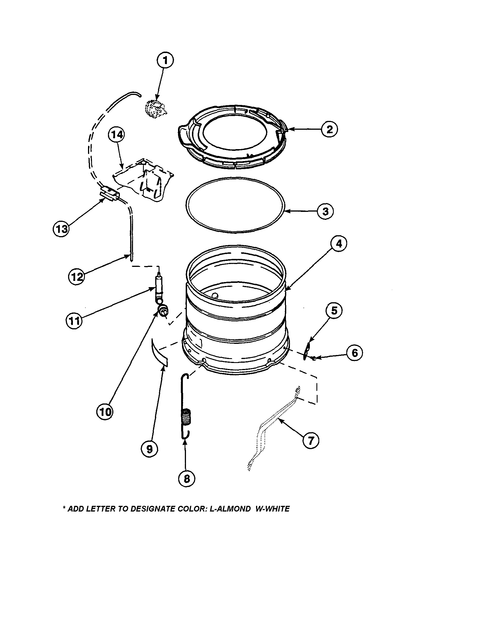 Amana LW8312L2-PLW8312L2A outer tub, cover/pressure hose diagram
