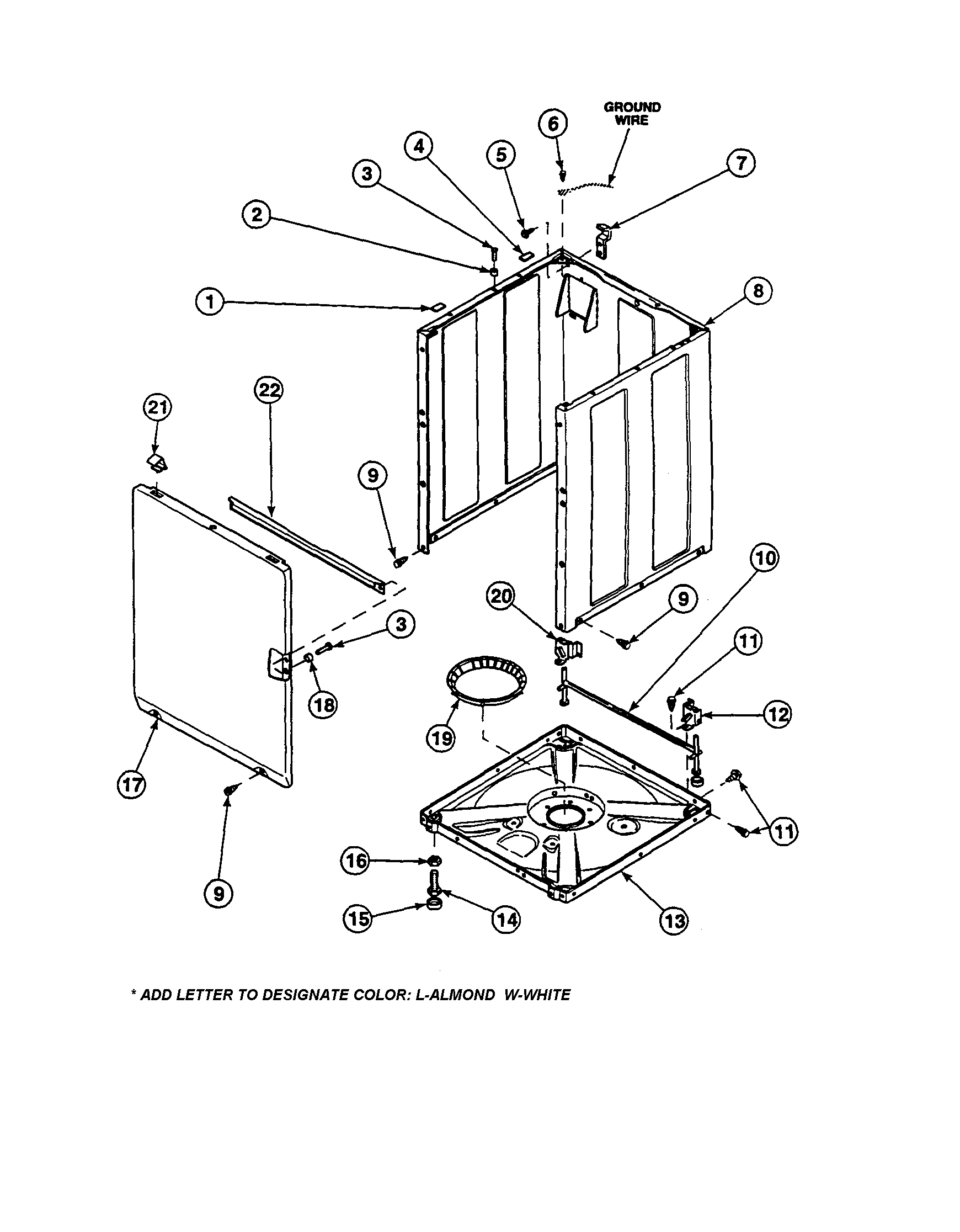 Amana LW8312L2-PLW8312L2A front panel/base/cabinet diagram