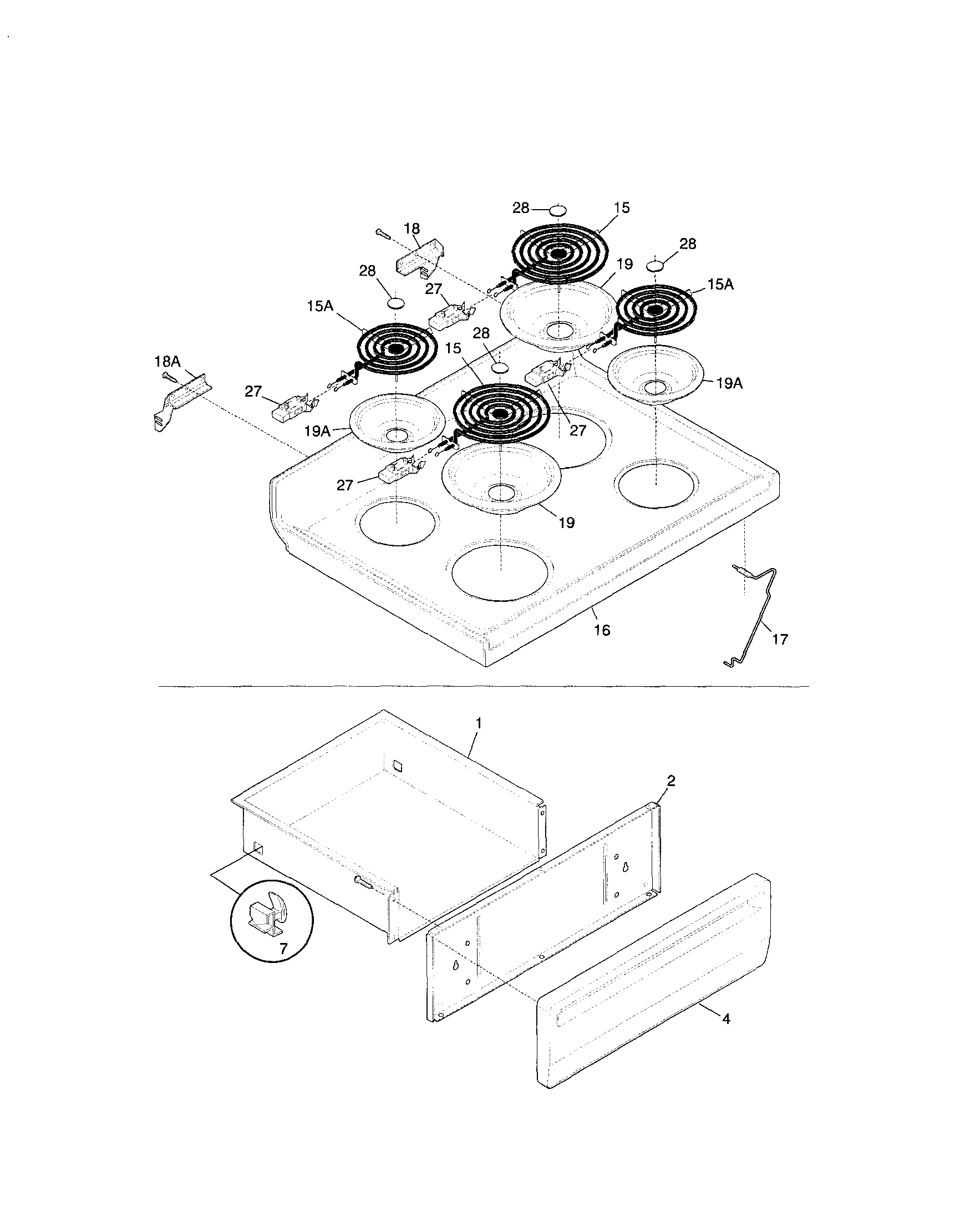 Frigidaire FEF356CHTA top/drawer diagram