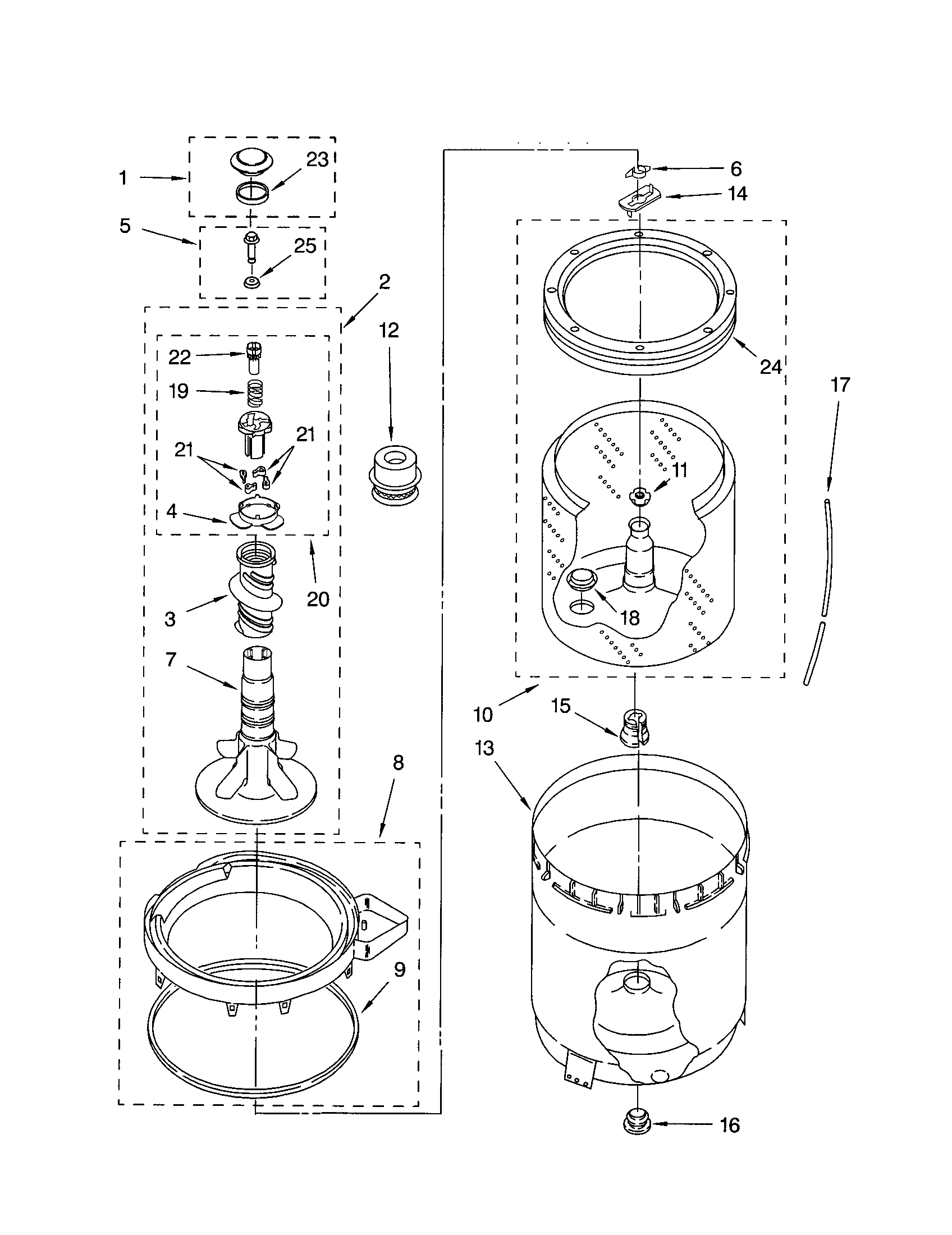 Kenmore 11022902101 agitator/basket/tub diagram