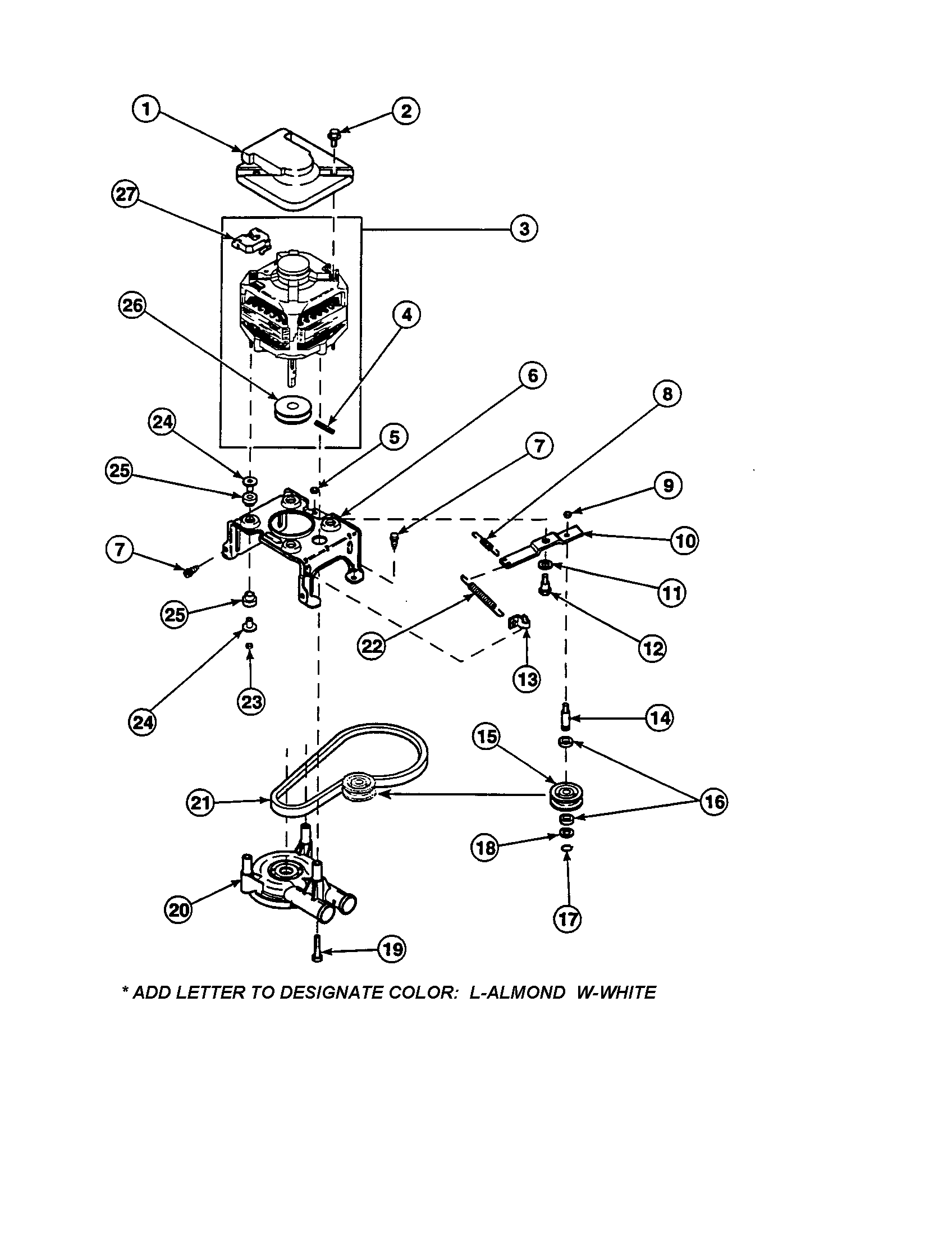 Amana CW9203W2-PCW9203W2A motor/belt/pump/idler diagram