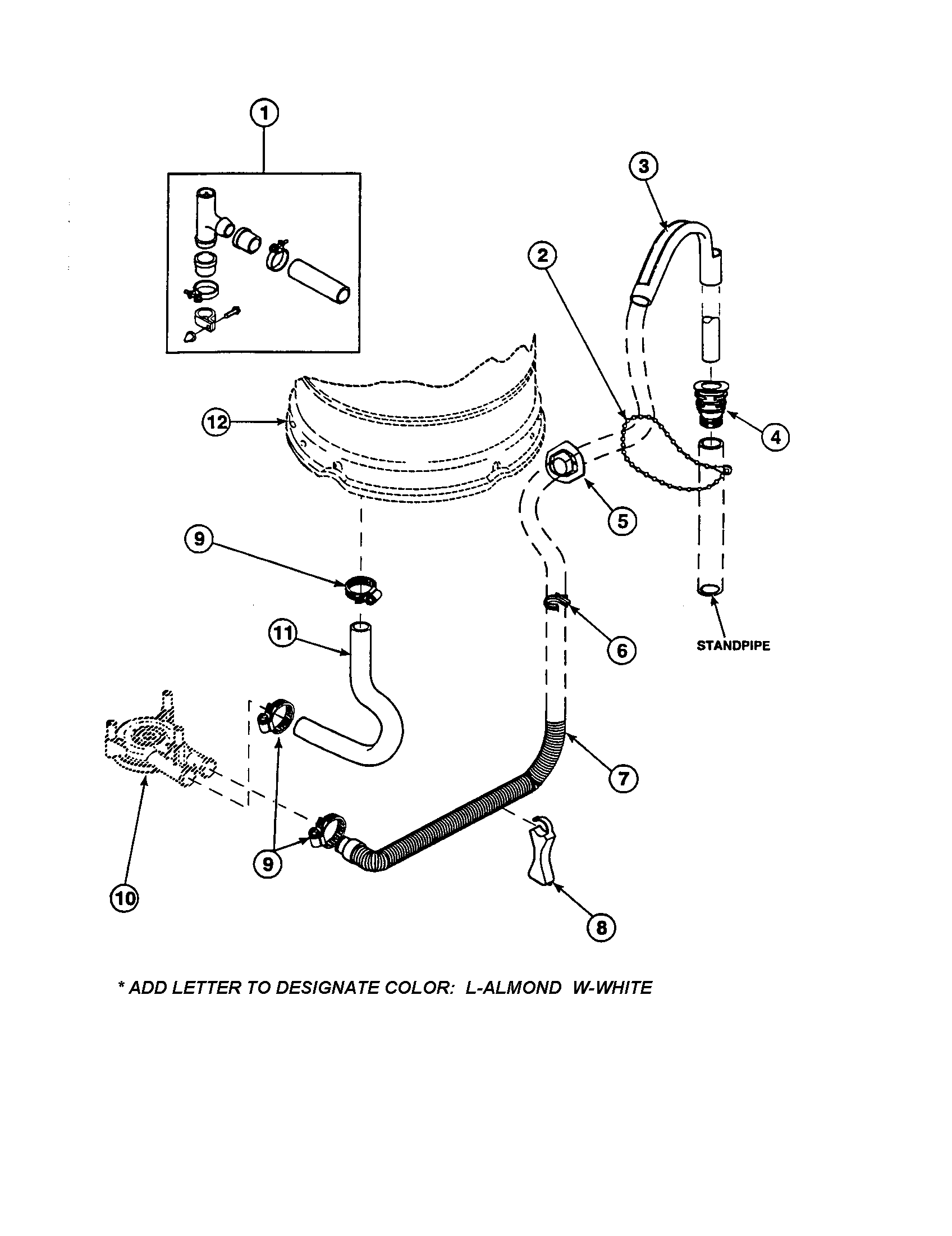 Amana CW9203W2-PCW9203W2A drain hose and siphon break diagram
