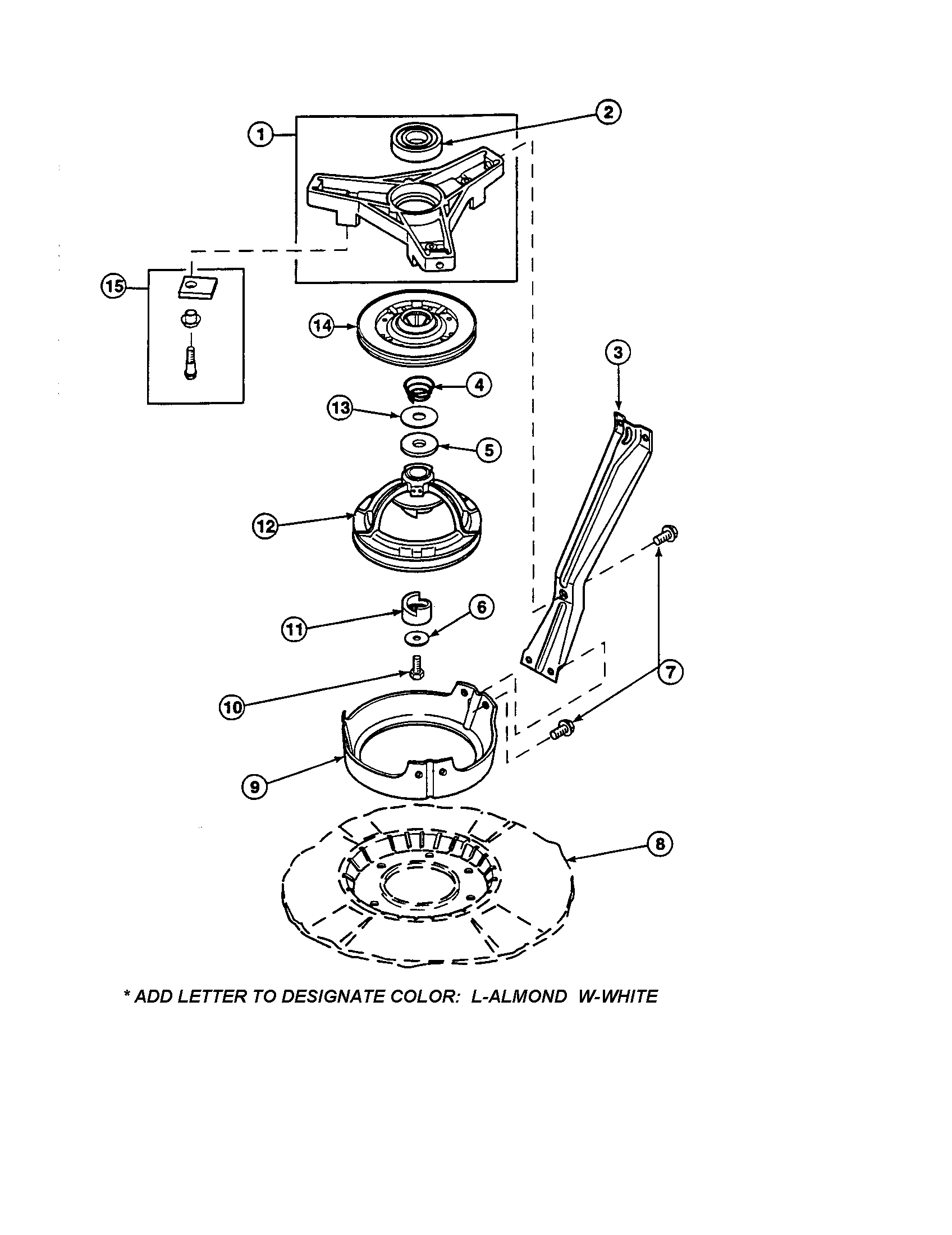 Amana CW9203W2-PCW9203W2A bearing housing/brake/pulley diagram