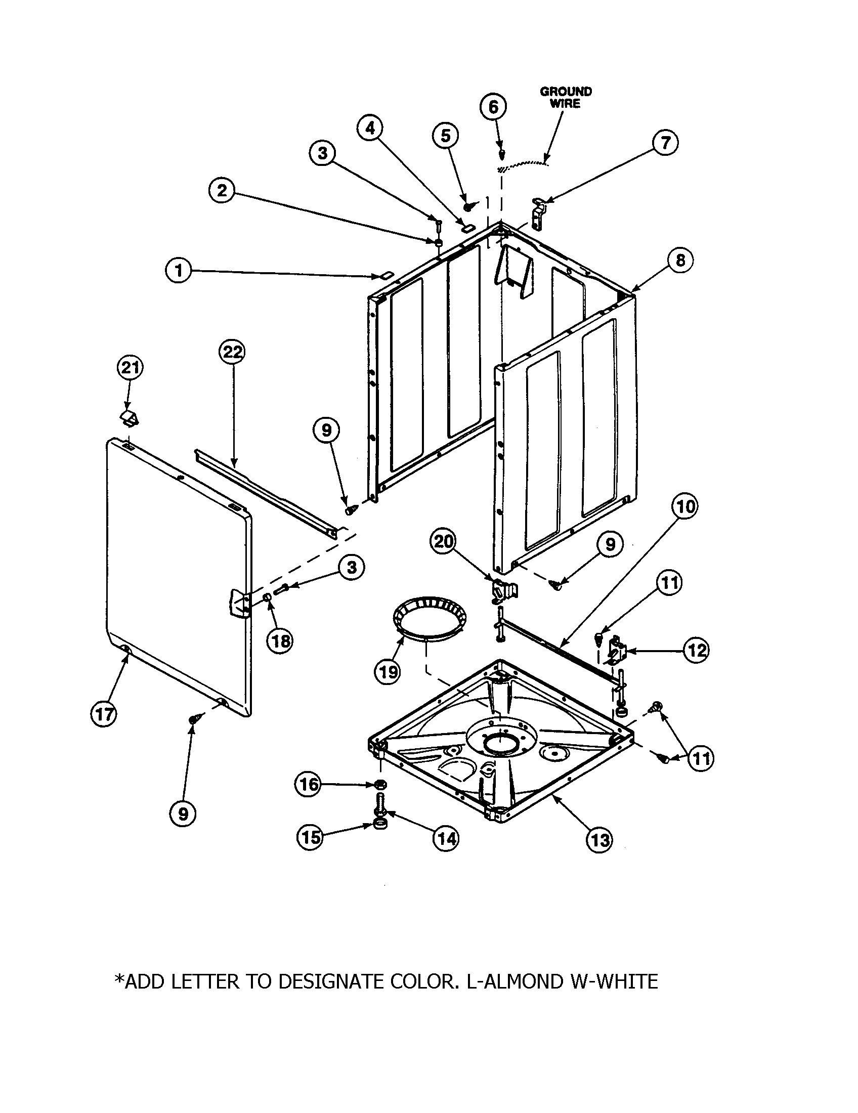 Amana CW9203W2-PCW9203W2A front panel/base/cabinet diagram