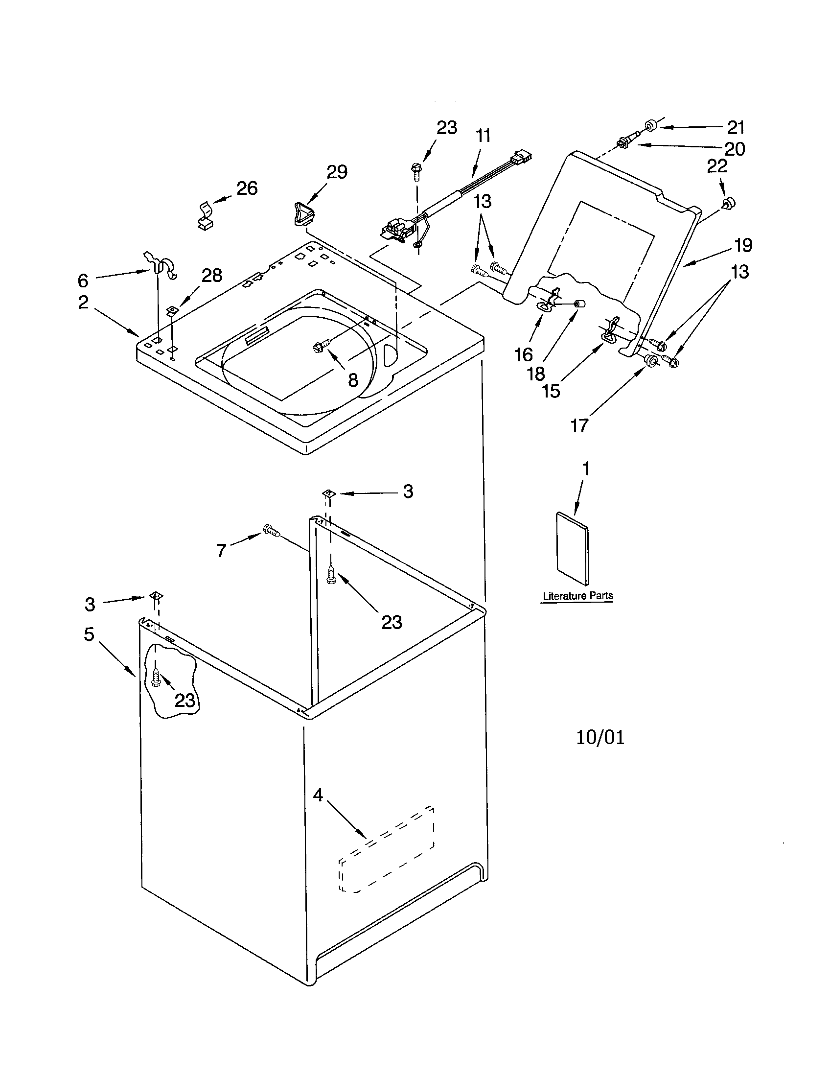 Kenmore 11022852101 top and cabinet diagram