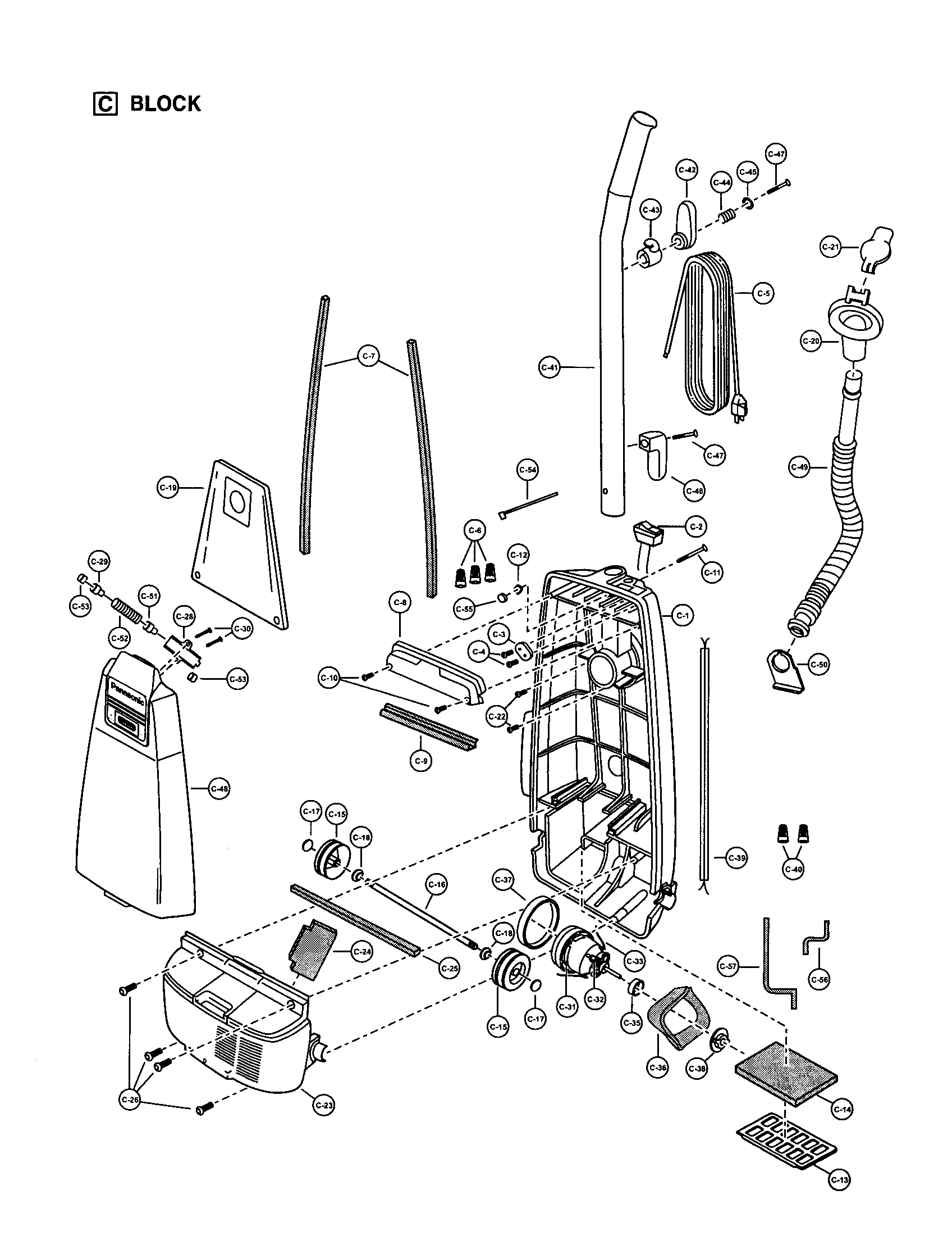 Panasonic MC-V5238 motor housing/motor/handle/body diagram