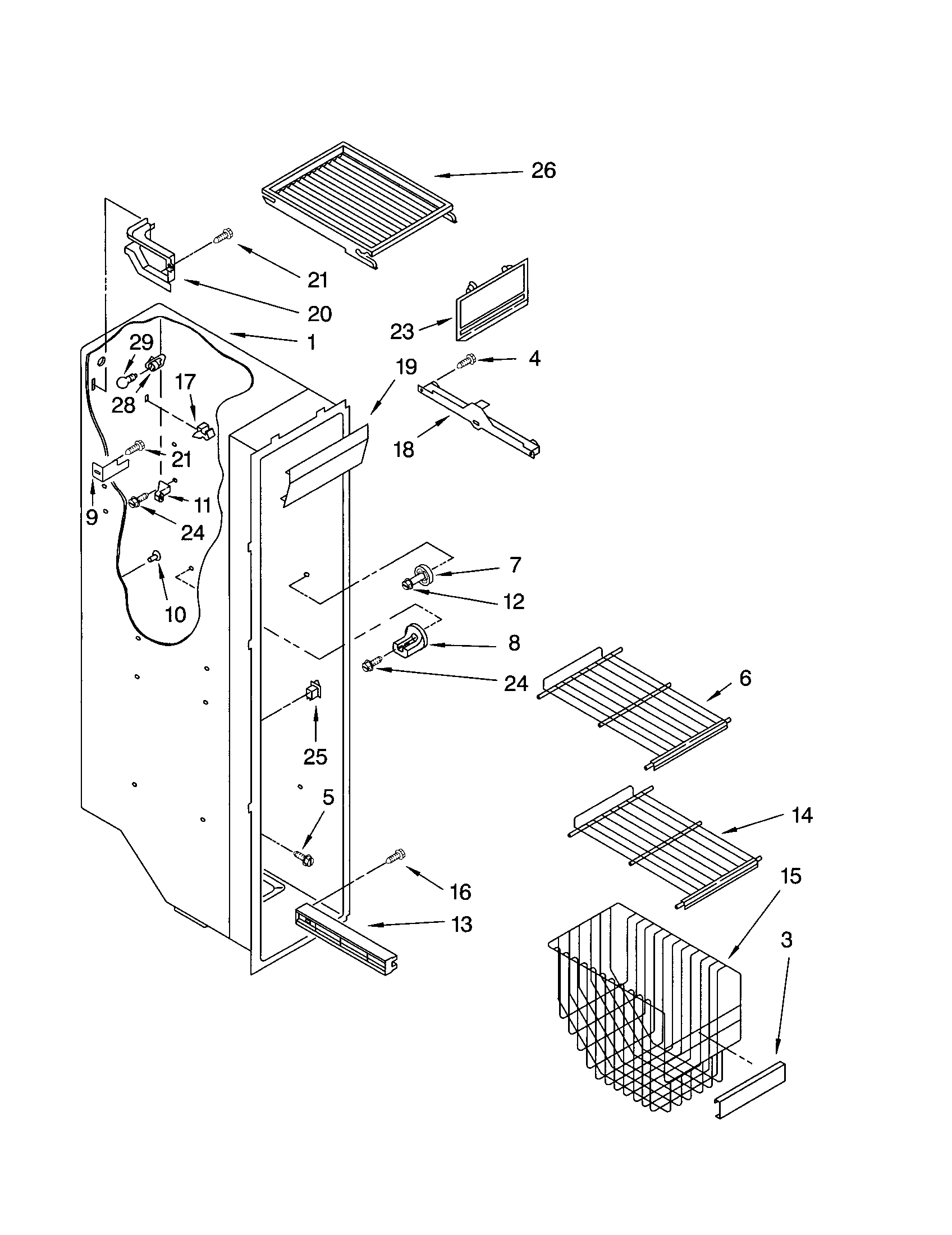 Kenmore 10652584200 freezer liner diagram