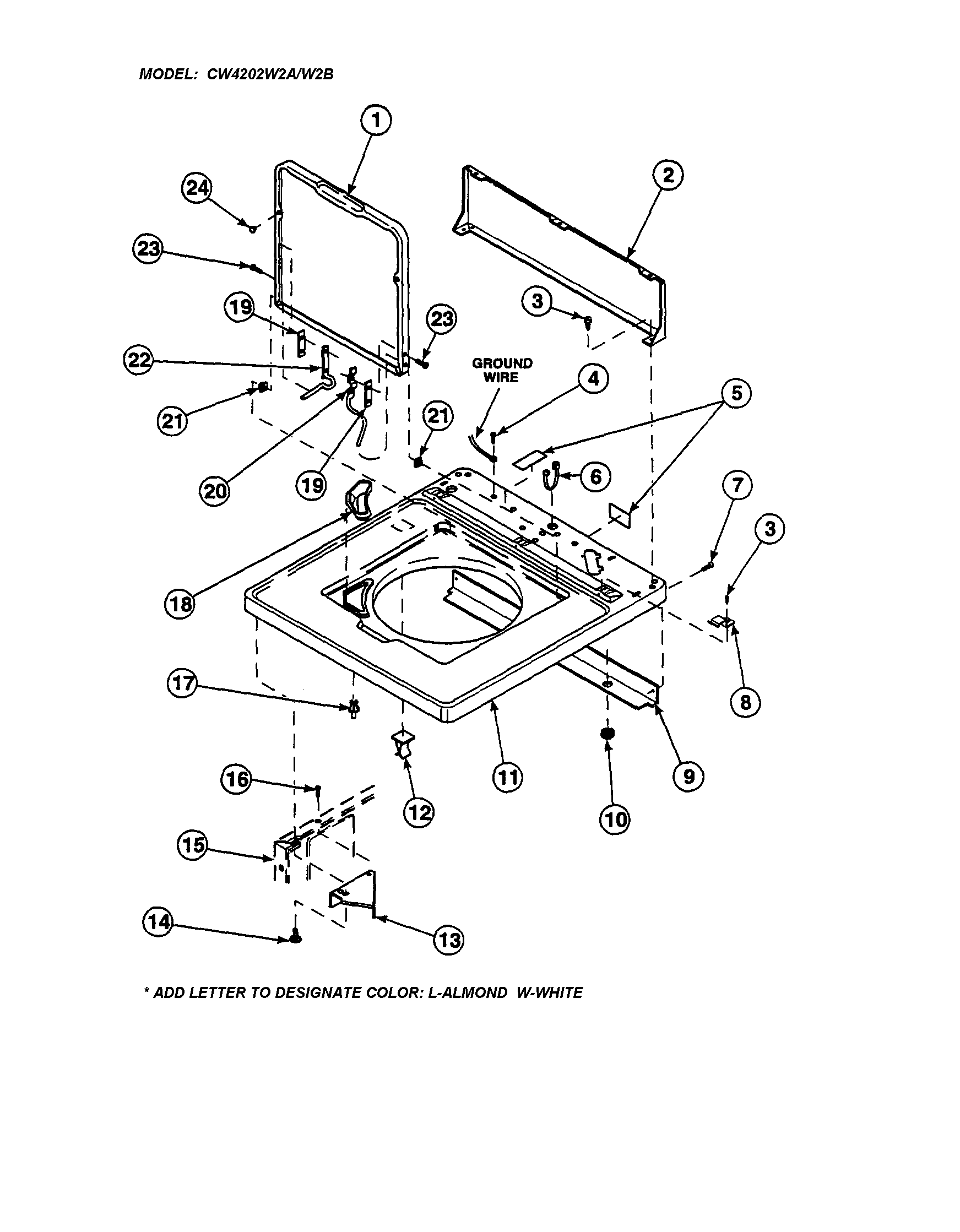 Amana LW6111WB-PLW6111WBA cabinet top/control hood rear panel diagram