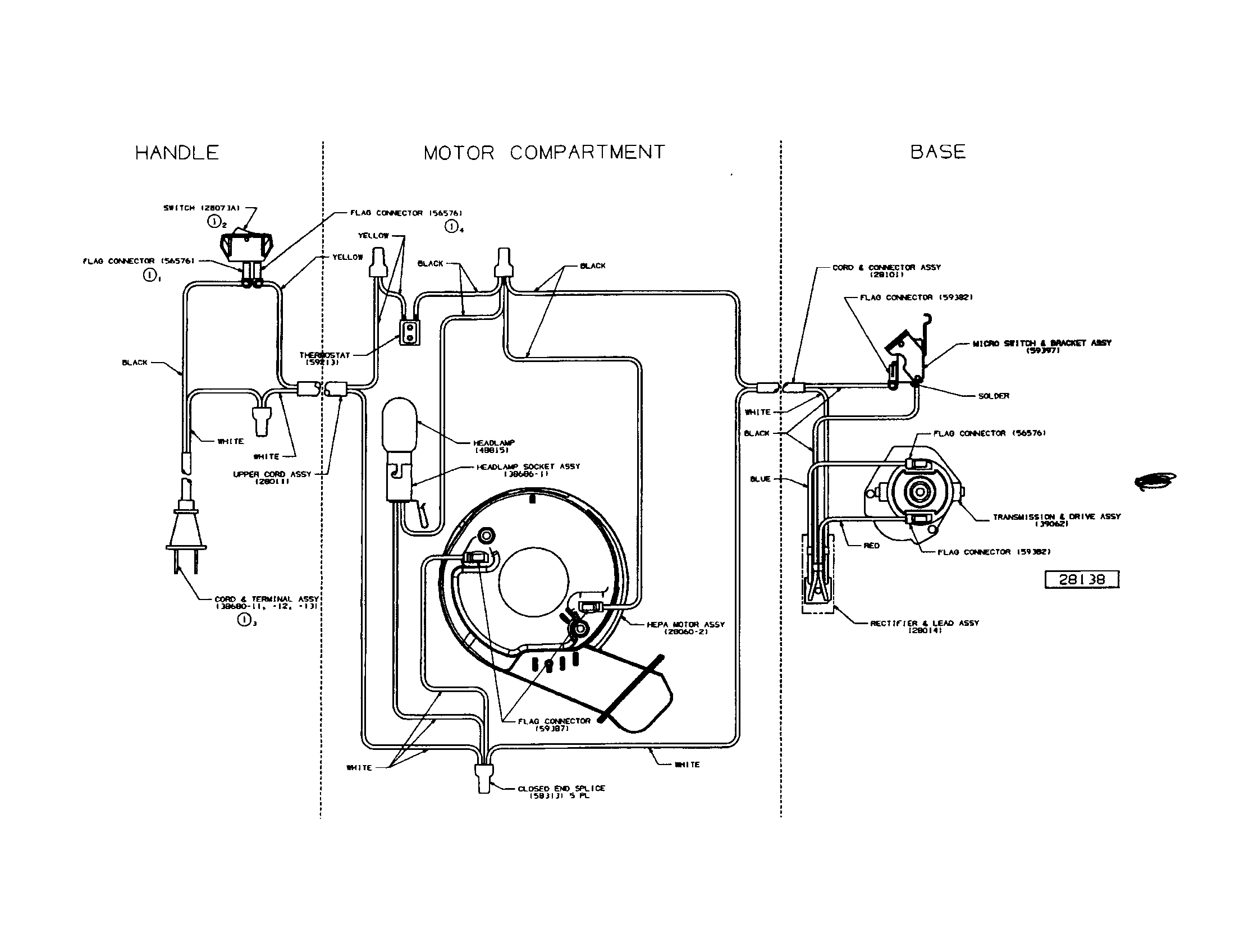 Eureka 5181AT-2 handle/motor compartment/base diagram
