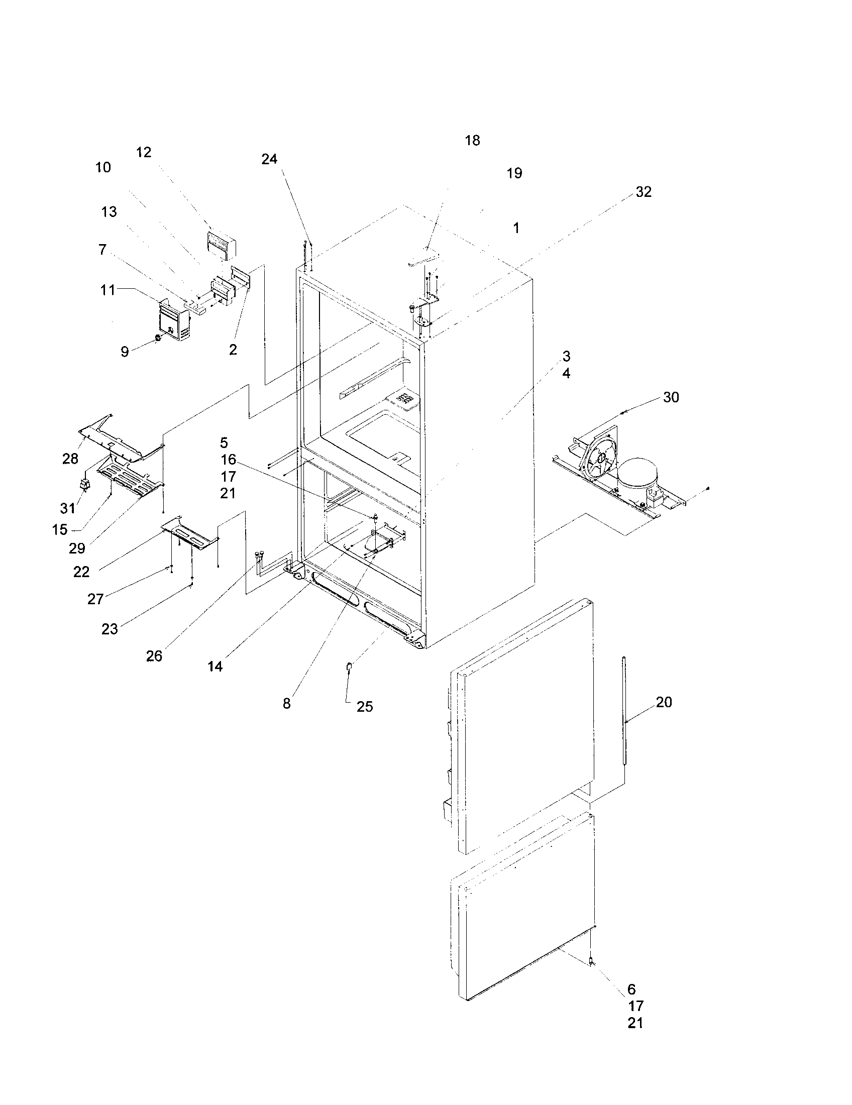 Kenmore 59671003100 control, hinges and shields diagram