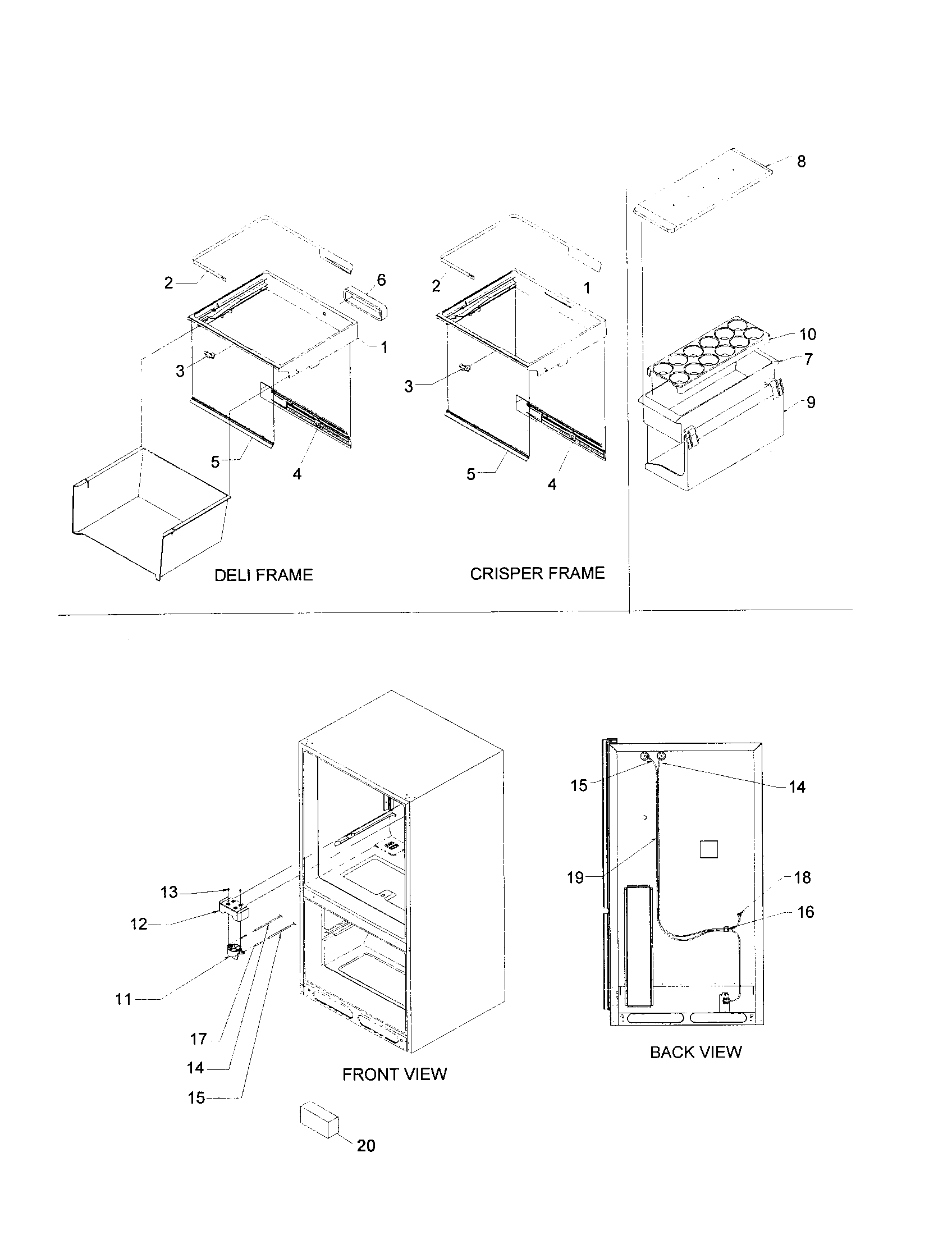 Kenmore 59671003100 crisper, deli frame/water filter diagram