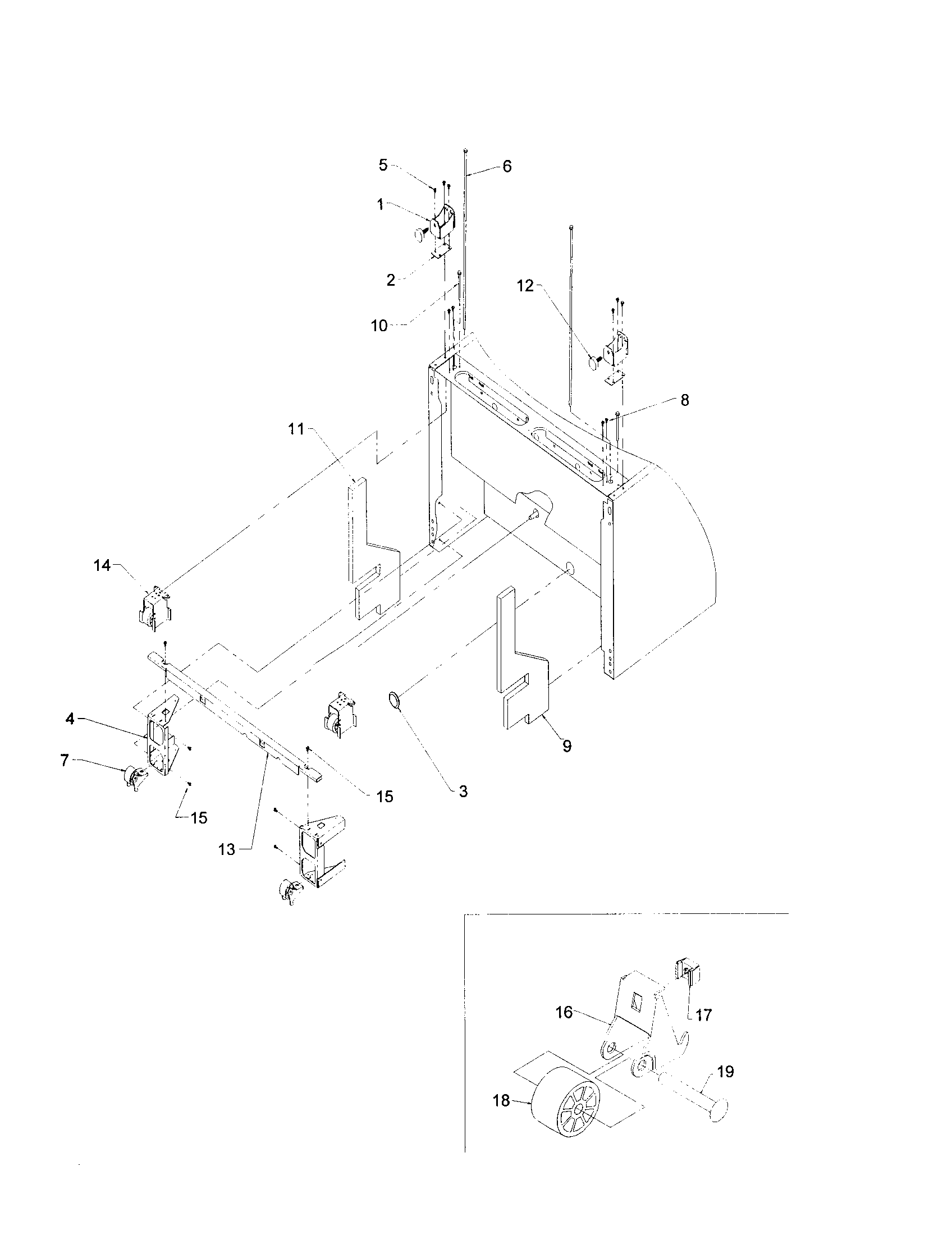 Kenmore 59671003100 bottom hinges and rollers diagram