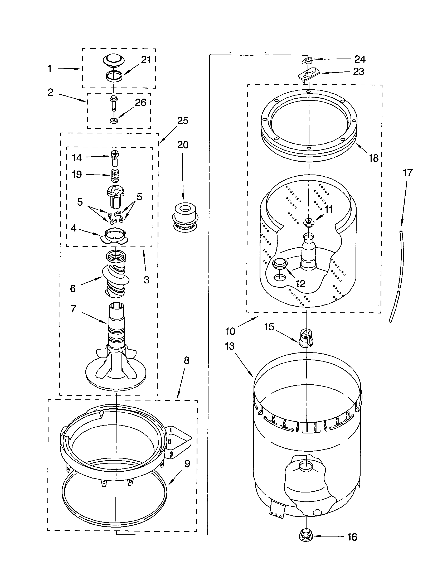 Kenmore 11022912101 agitator, basket and tub diagram