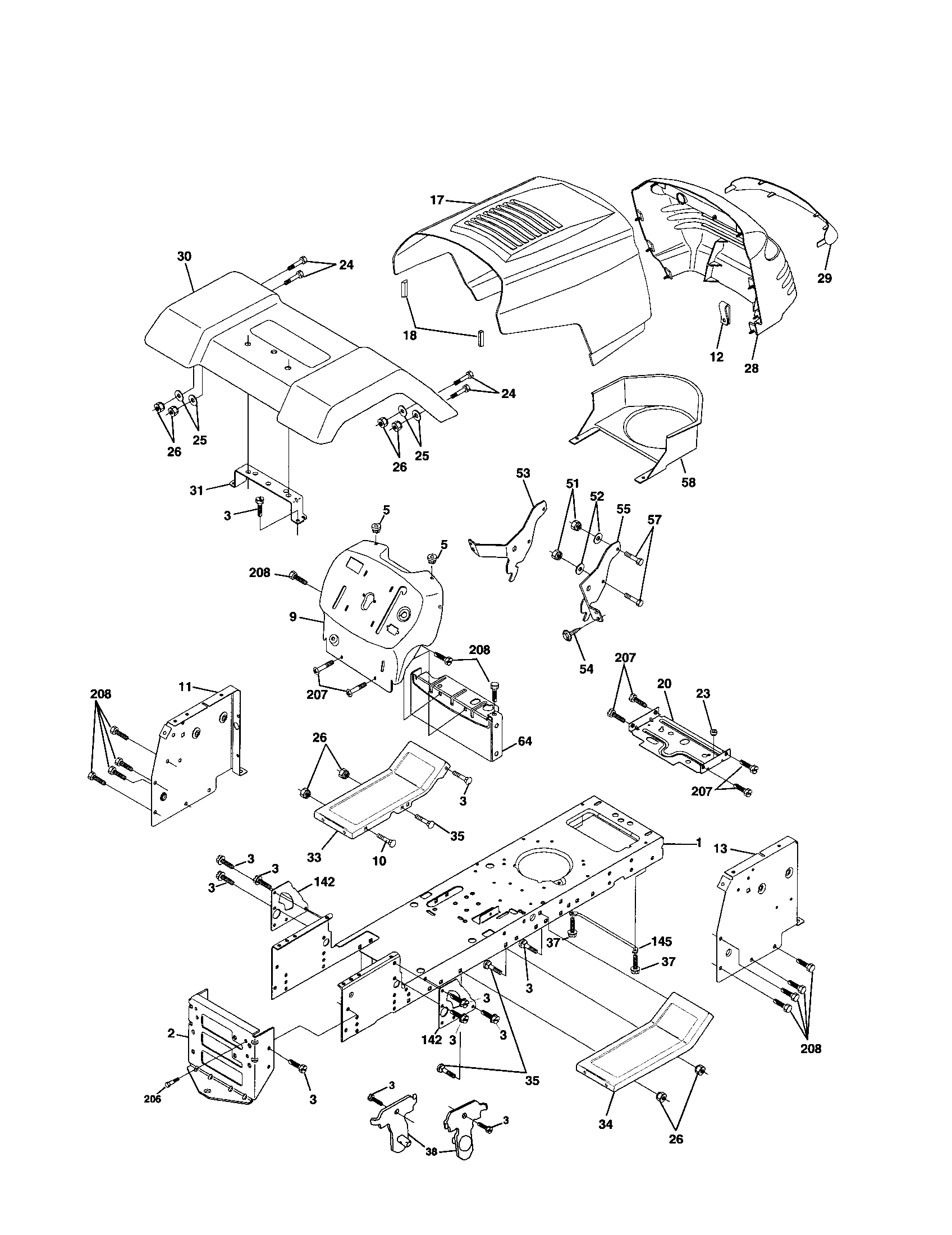 Poulan PPR17H42STC chassis and enclosures diagram